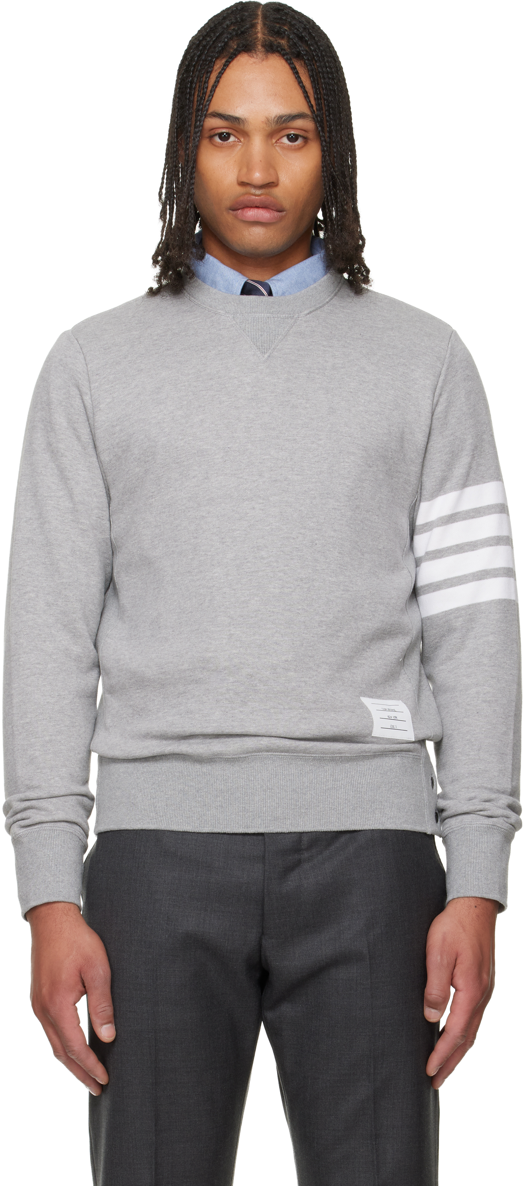 Thom Browne: Gray Classic Loopback 4-Bar Sweatshirt | SSENSE