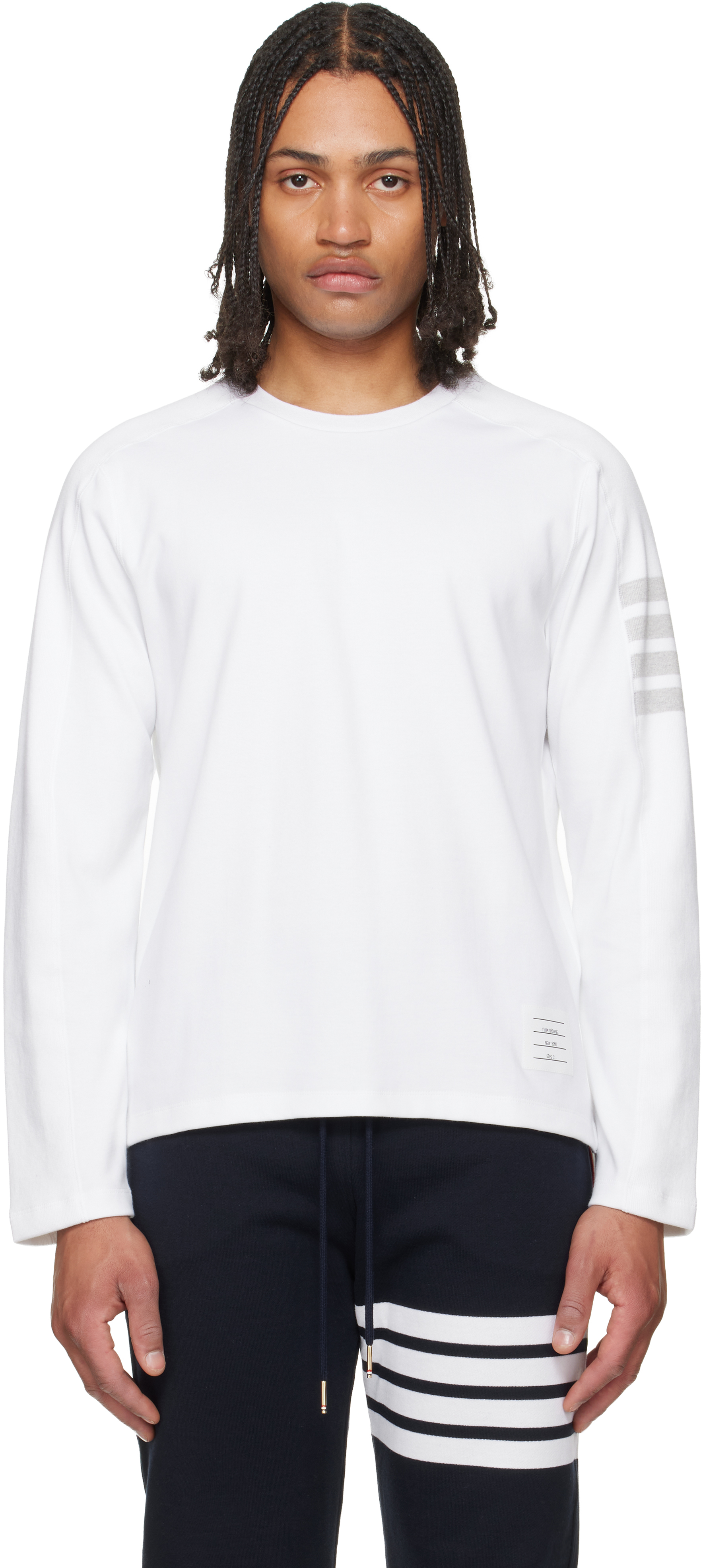 Thom Browne: ホワイト 4-Bar ミラノリブ コットン Tシャツ | SSENSE 日本