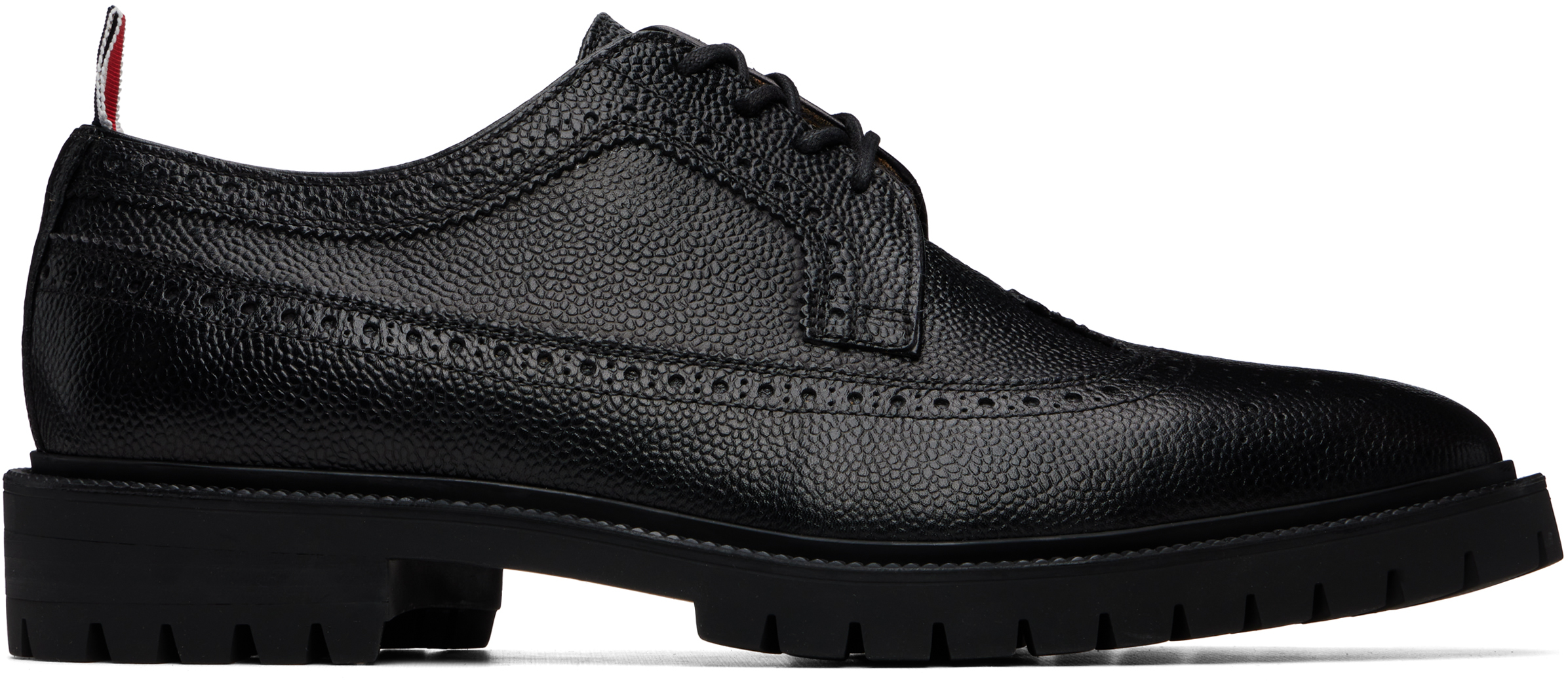 Thom Browne: Black Pebble Grain Leather Longwing Brogues | SSENSE