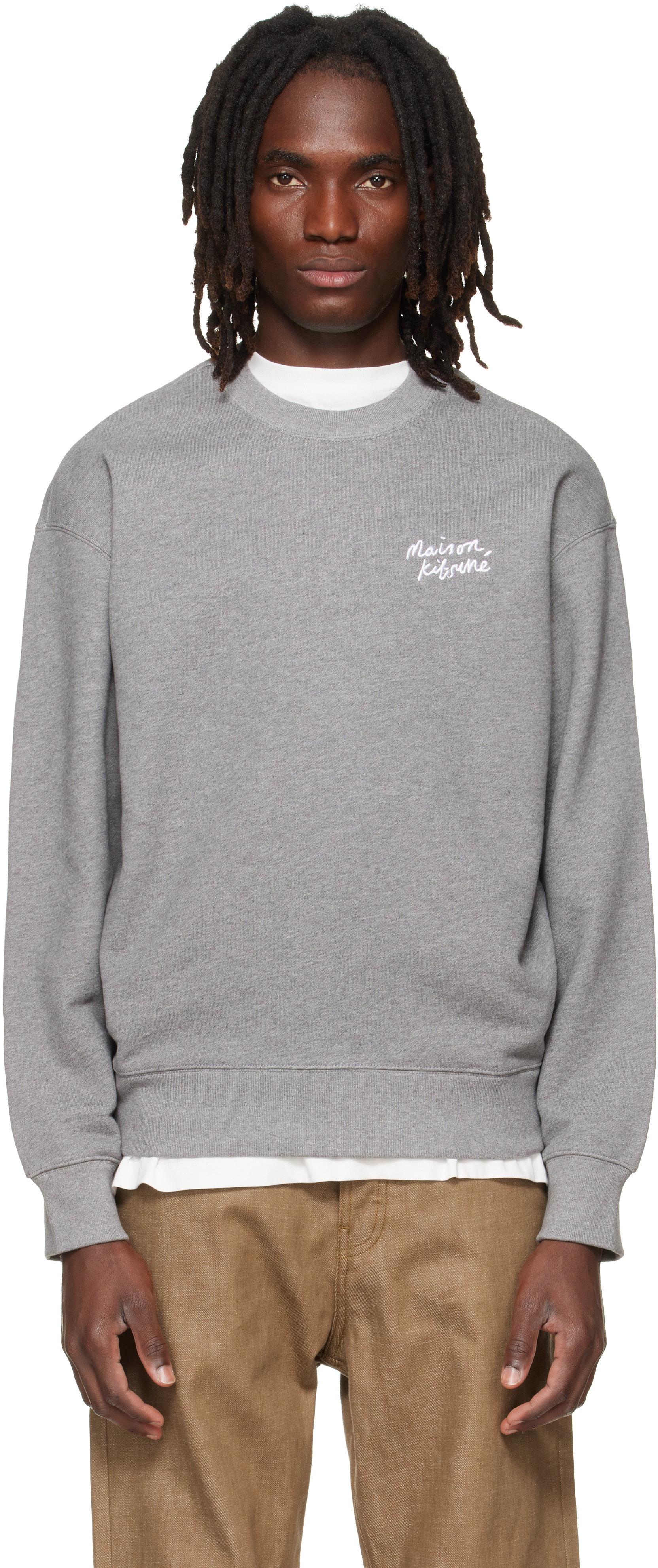 Maison Kitsuné: Gray Handwriting Comfort Sweatshirt | SSENSE
