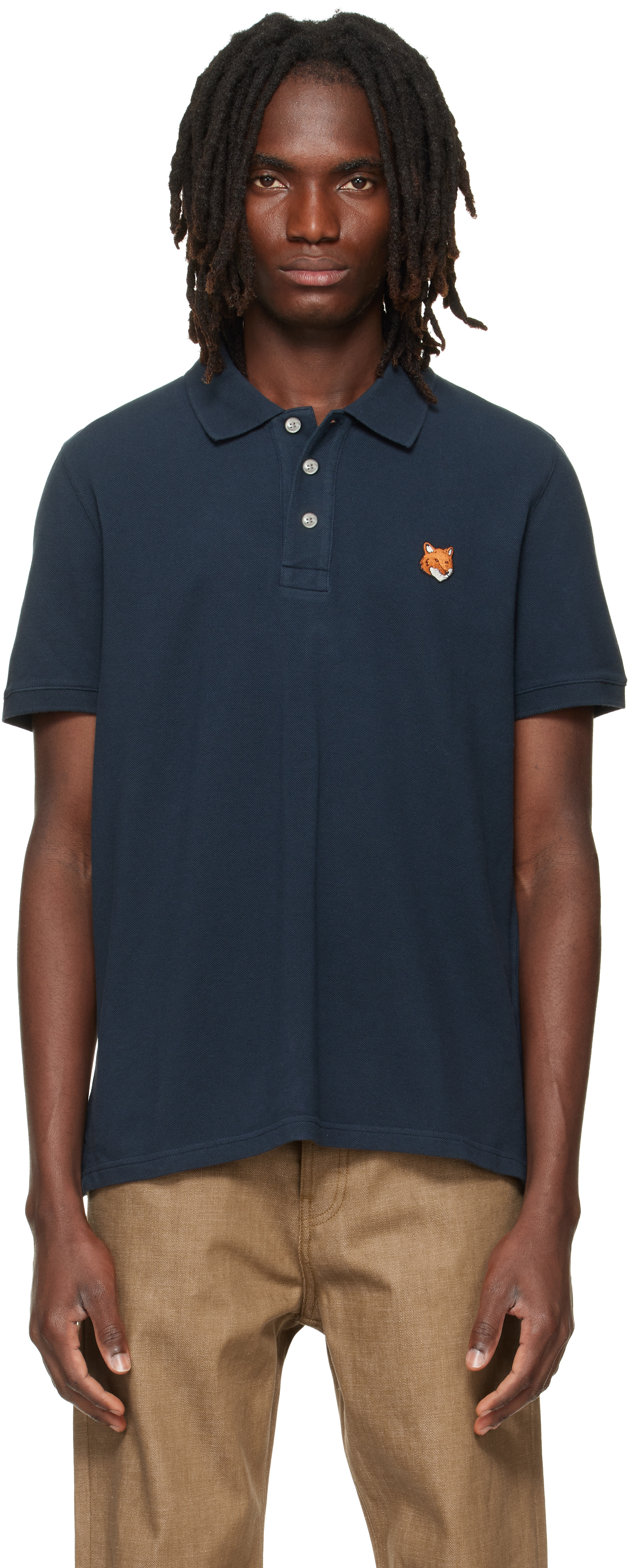ポロシャツ MAISON KITSUNE' - Maison Kitsune FLARED SLEEVED POLO Maison Kitsuné: Navy Fox Head Regular Polo | SSENSE Canada