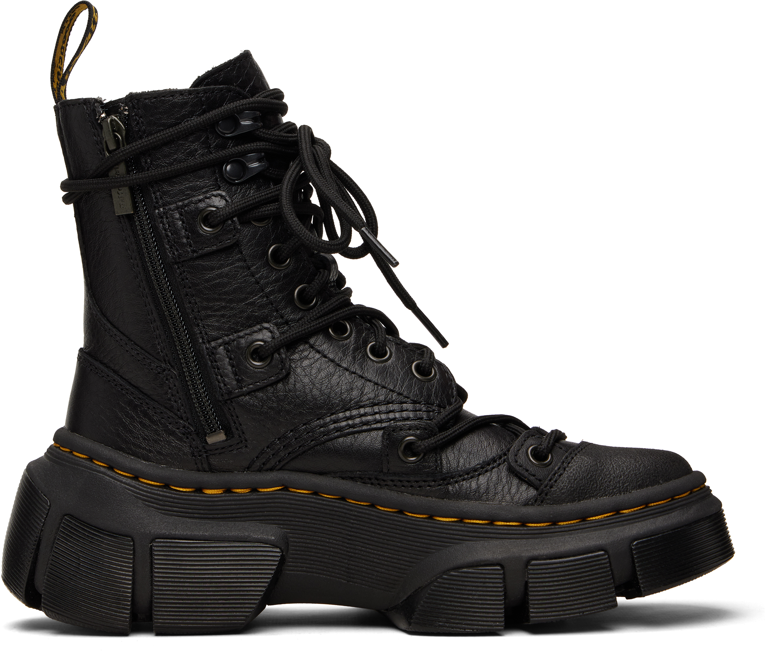 Dr. Martens DMXL 8ホール レザー ブーツ Dr. Martens: ブラック DMXL 8ホール レザー ブーツ | SSENSE 日本