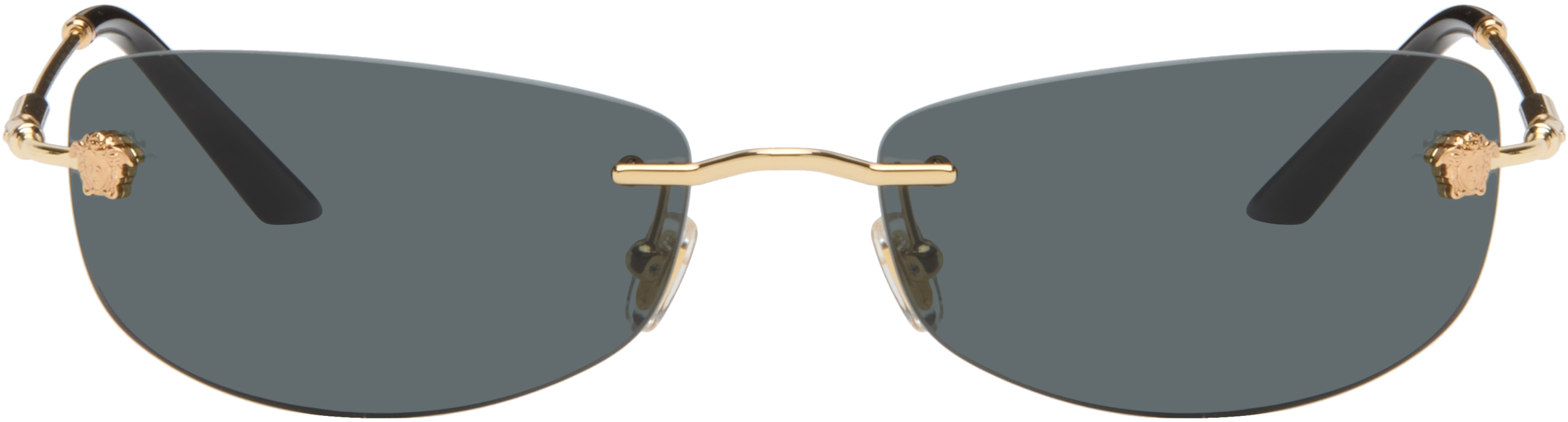 小物 VERSACE Sunglasses Medusa Rimless Versace: Gold Rimless Rectangle Medusa Sunglasses | SSENSE