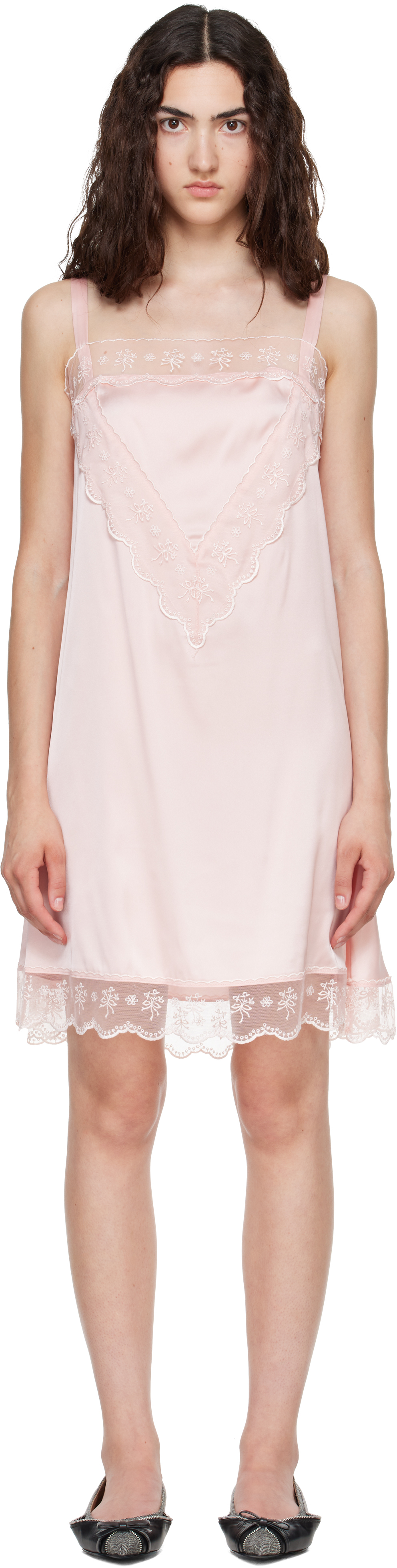 Simone Rocha: ピンク Square Neck Lace Trim ミニワンピース | SSENSE