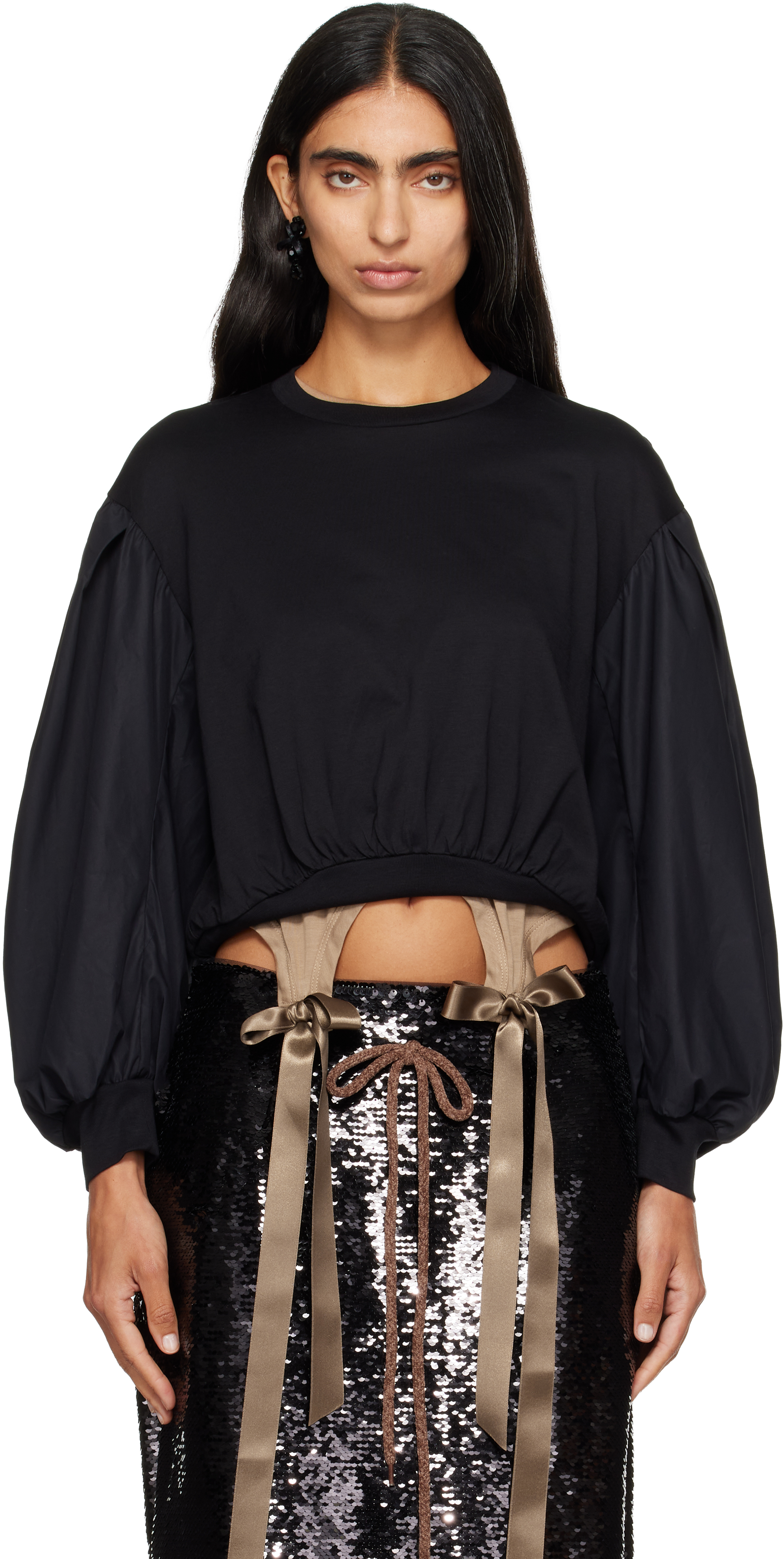 Simone Rocha: Black Puff Sleeve Balloon Long Sleeve T-shirt | SSENSE