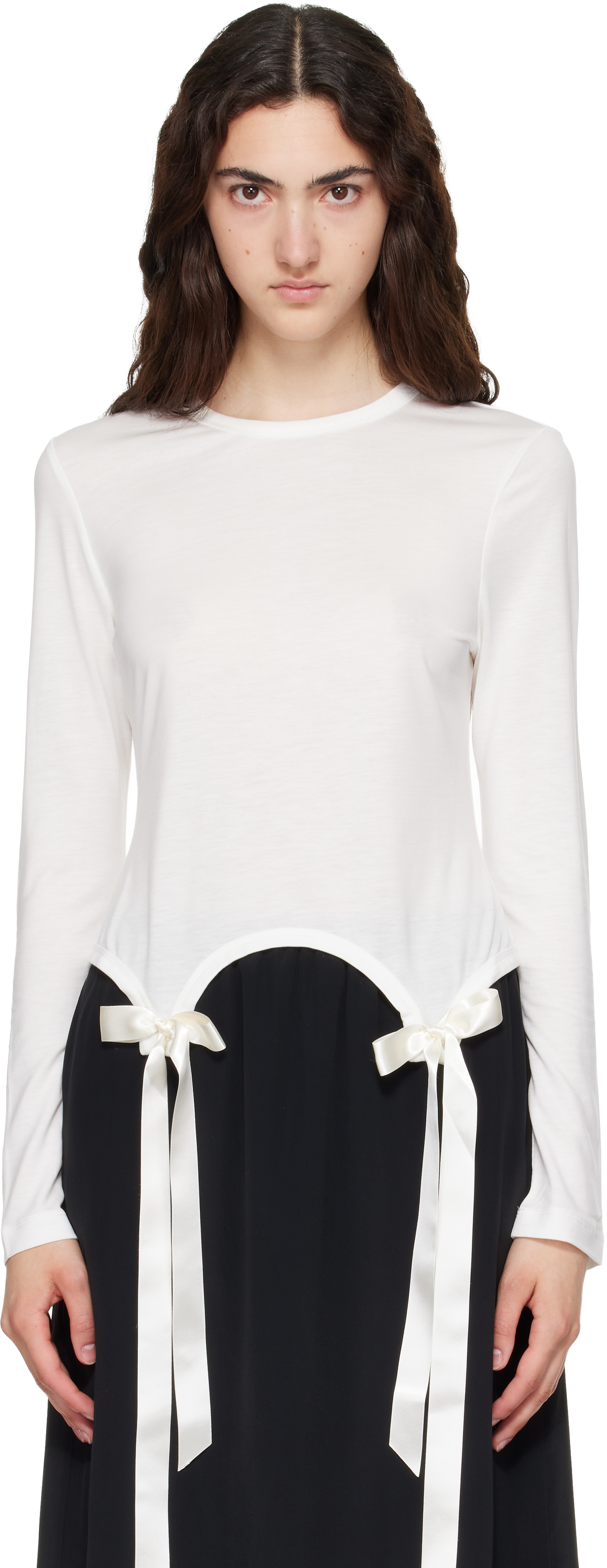 Simone Rocha: White Bow Tail Easy Long Sleeve T-shirt | SSENSE
