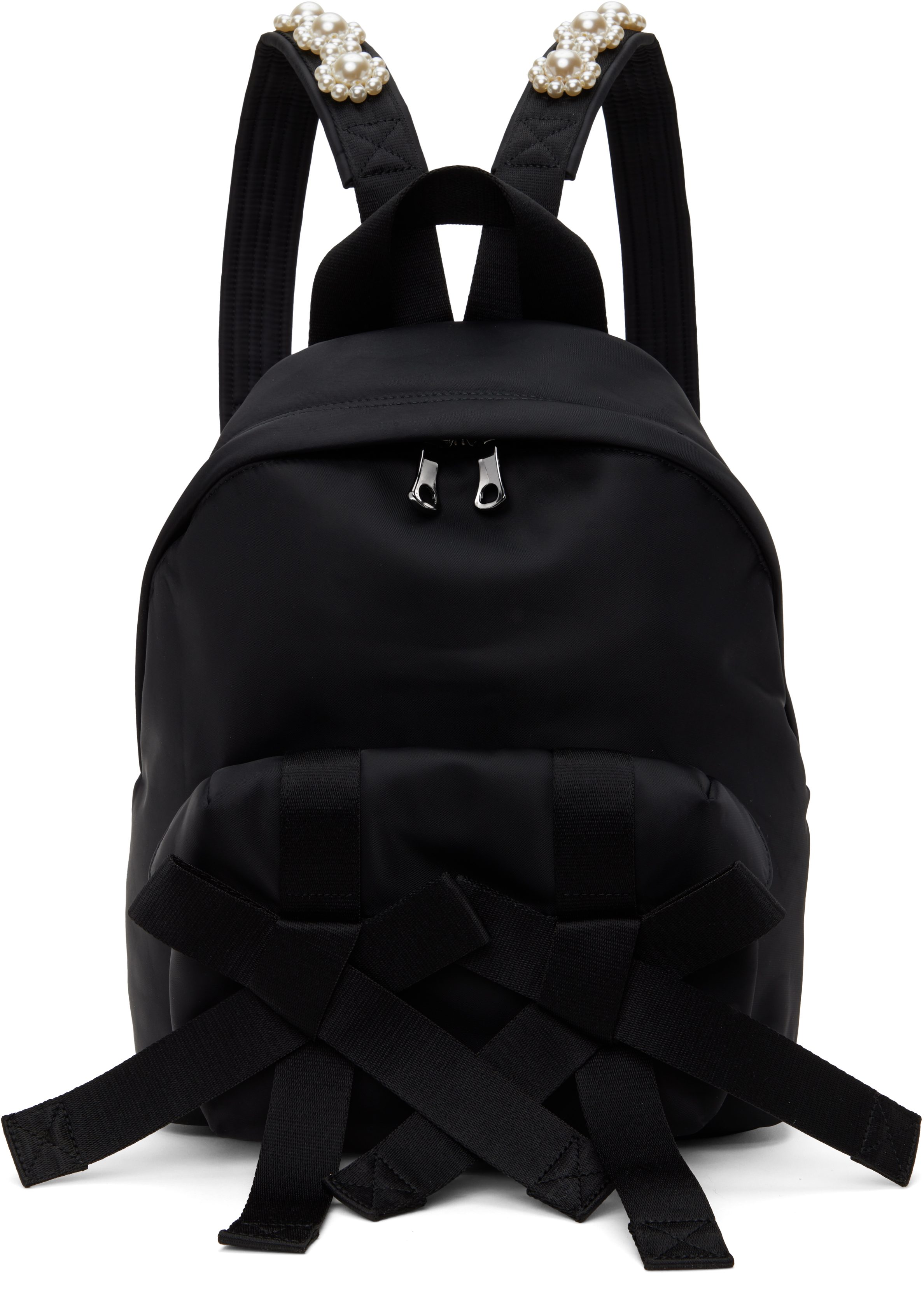 即完売☆ Simone Rocha x  ブラックリュック Simone Rocha: ブラック Beaded Utility Bow バックパック | SSENSE 日本