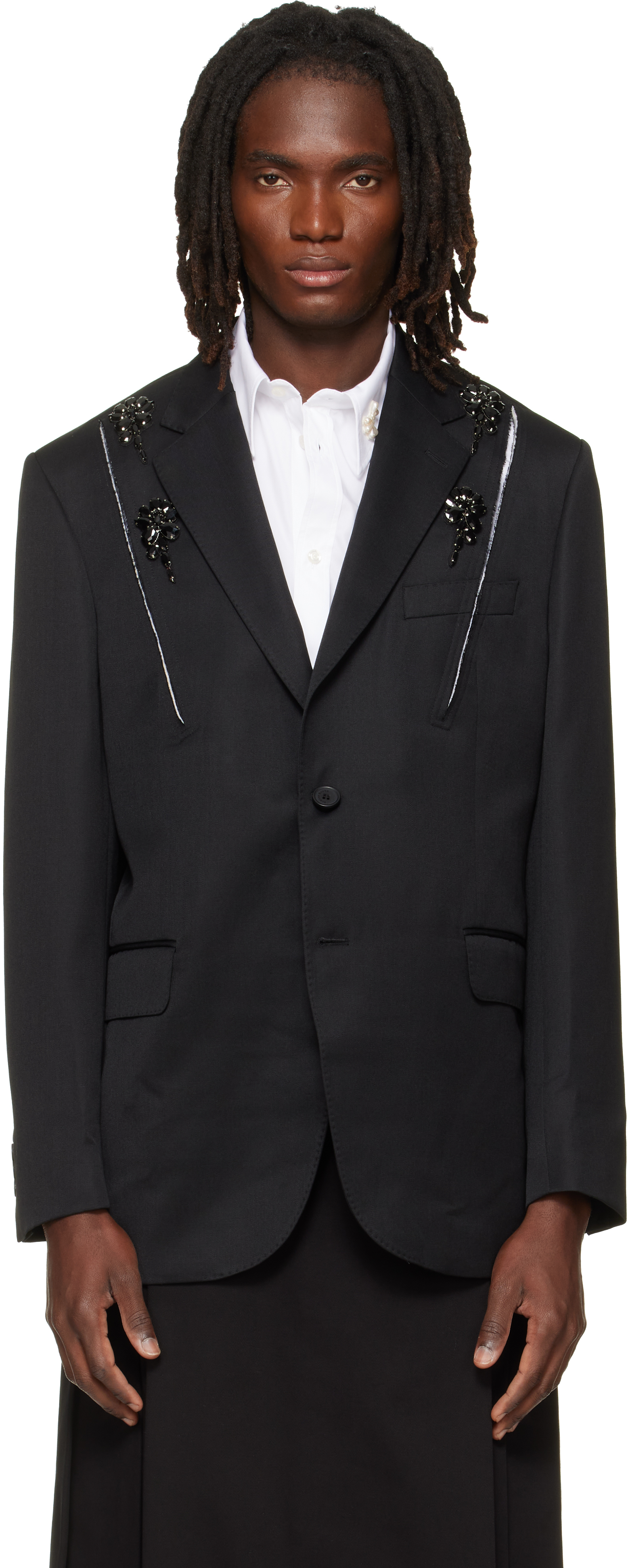 Simone Rocha: ブラック Embellished Structured Slash テーラード