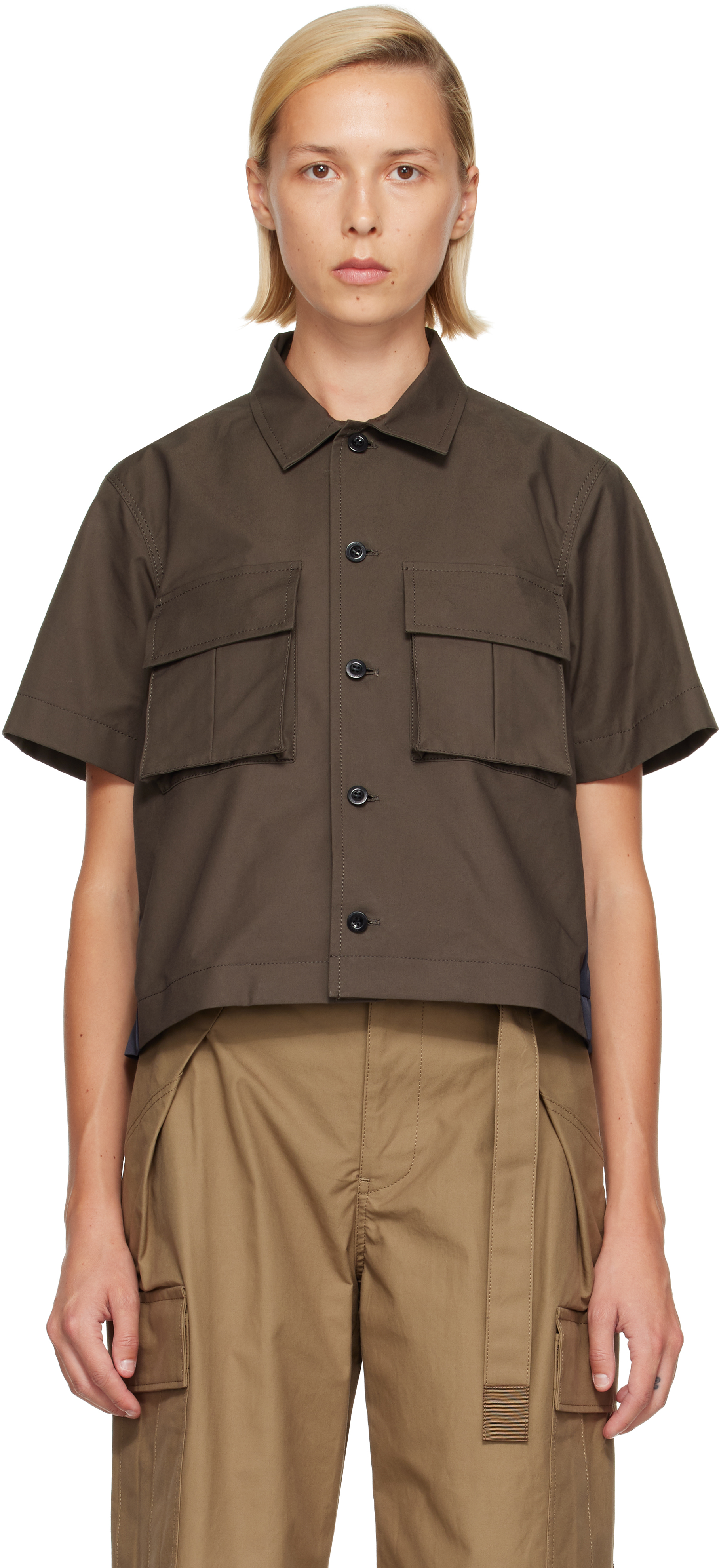 sacai: Khaki & Navy Cotton Weather Shirt | SSENSE