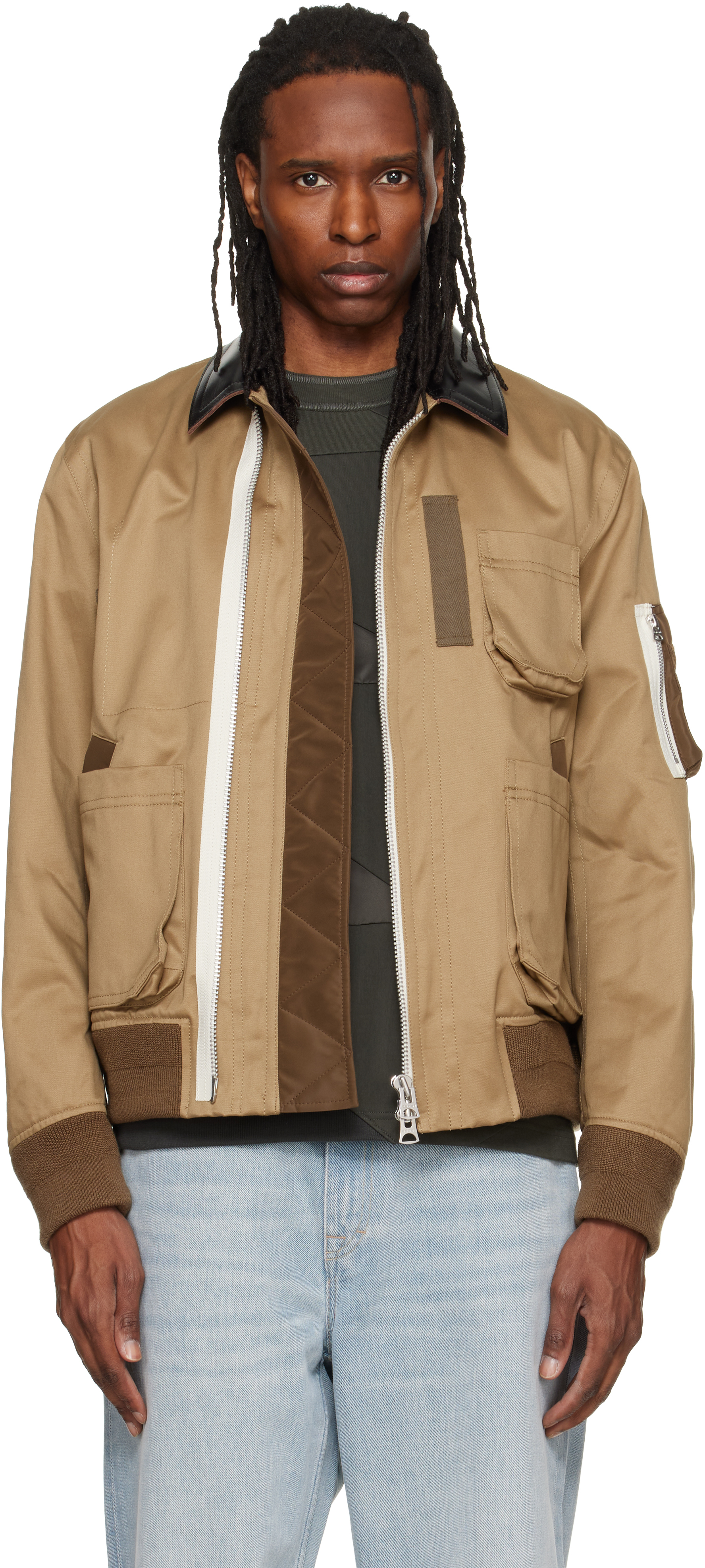 Sacai 22aw Cotton Chino Shirt ブルゾン ベージュ sacai: Beige Cotton Chino Bomber Jacket | SSENSE