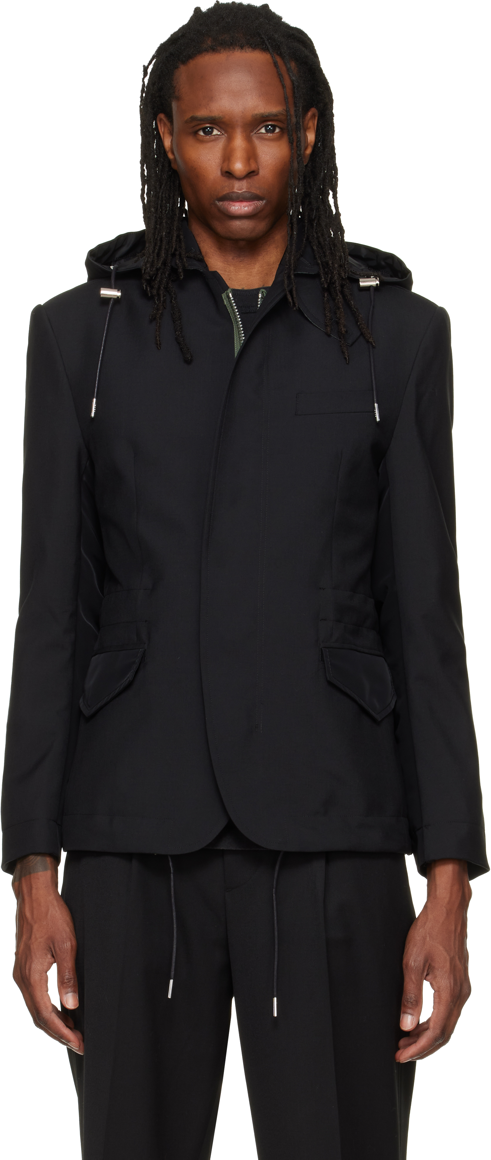 SACAIツイードテーラードジャケット sacai: ブラック Suiting x Nylon Twill テーラードジャケット