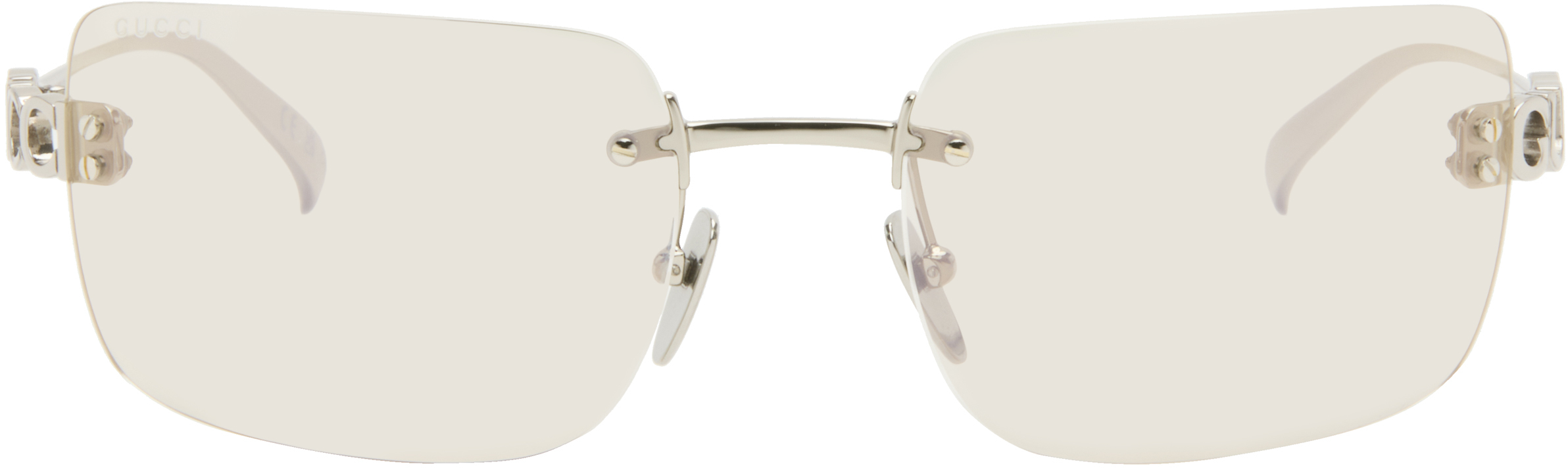 小物 GUCCI sunglasses rimless stone silver GUCCI EYEWEAR Lettering rimless rectangle-frame crystal