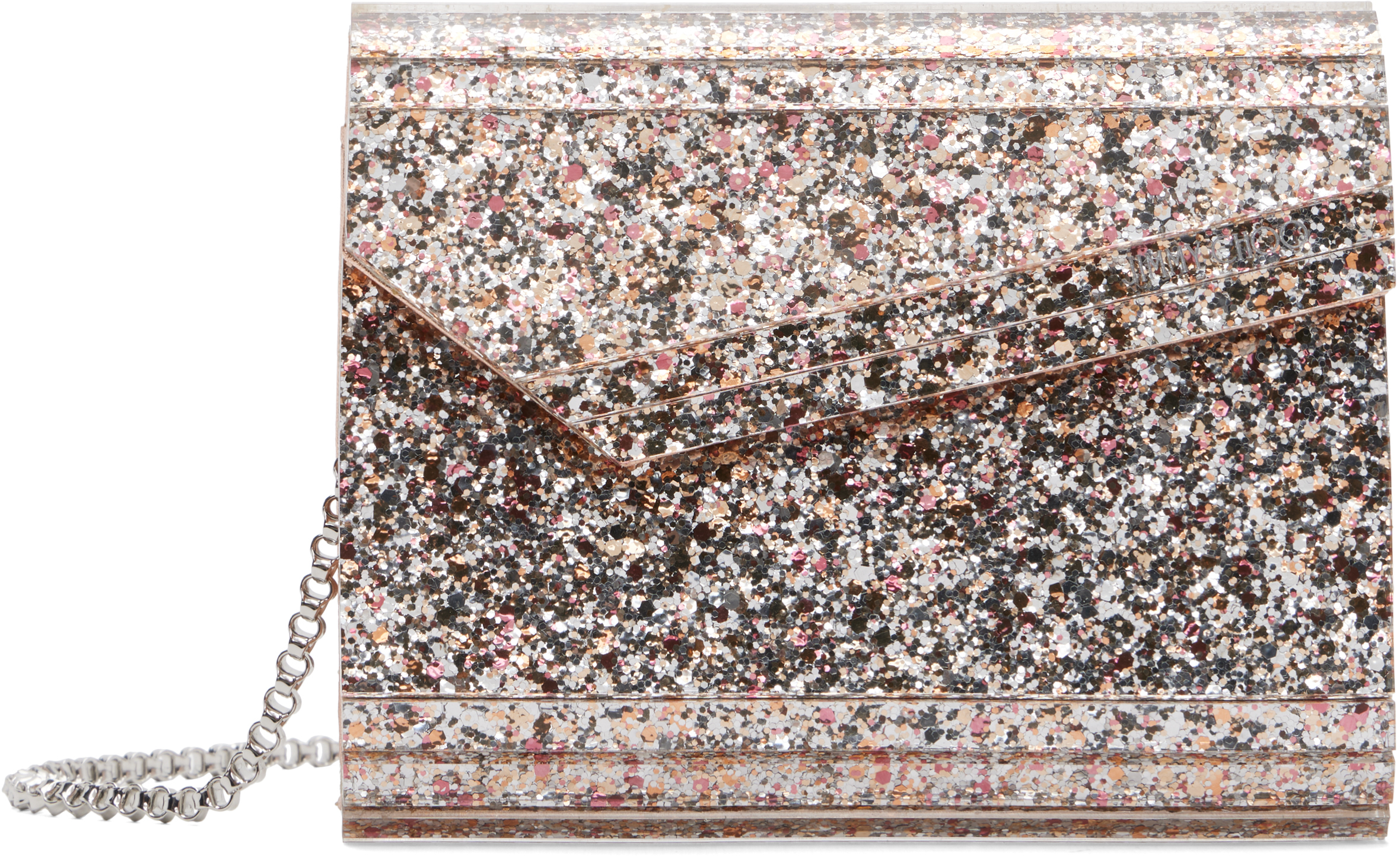 JIMMY CHOO ピンクシルバー クラッチバッグ Jimmy Choo: ピンク＆シルバー Candy クラッチバッグ | SSENSE 日本