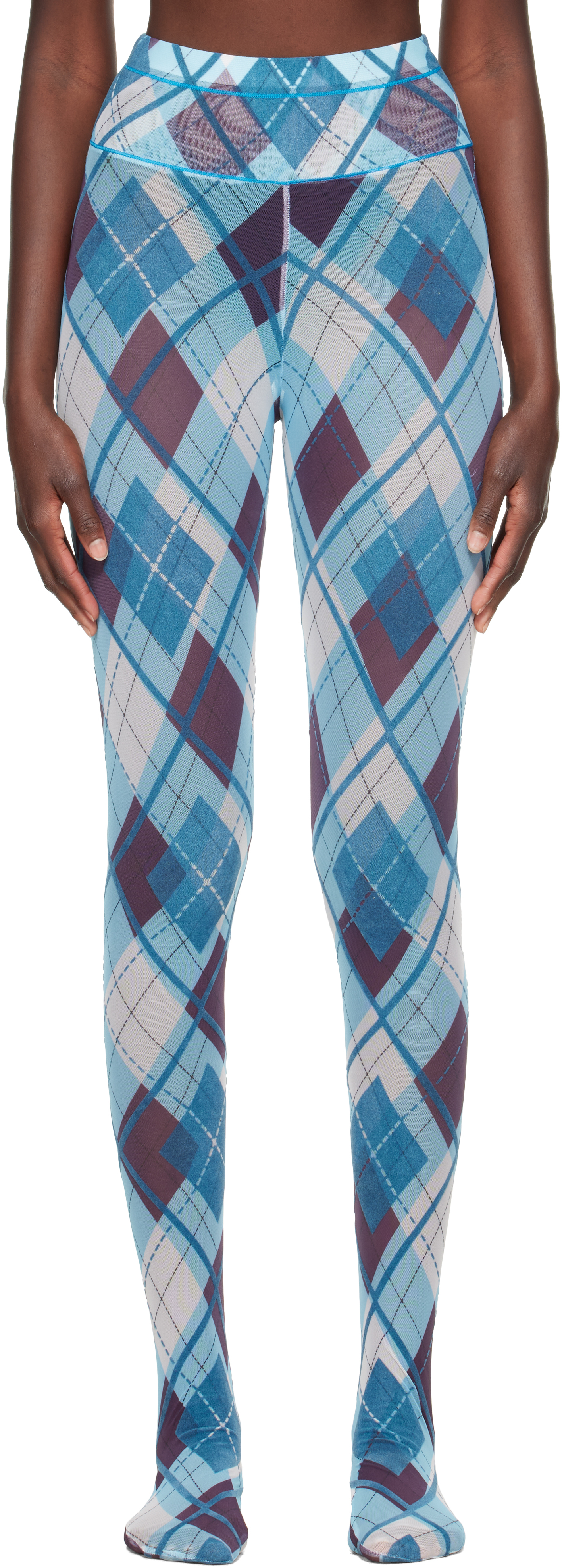 Chopova Lowena: Blue Bonnet Flocked Mesh Leggings | SSENSE