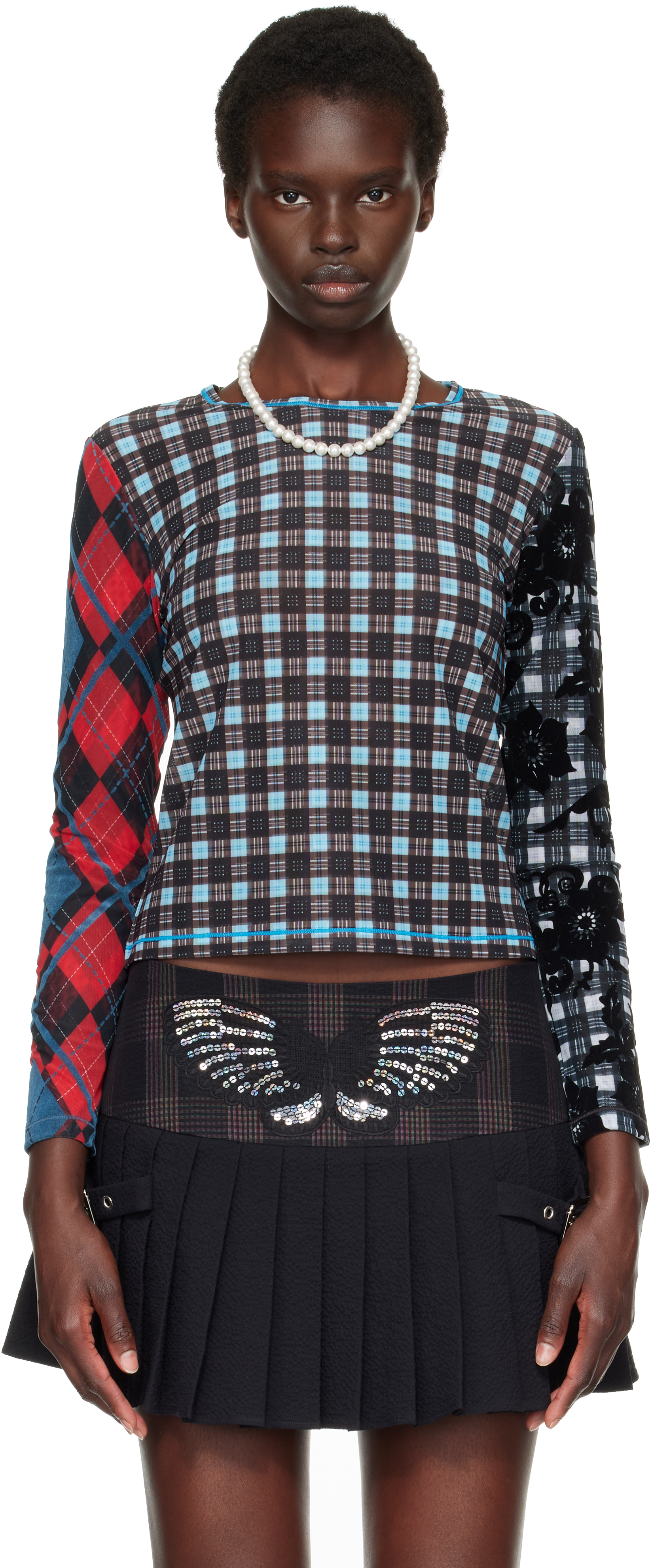 Chopova Lowena: Blue Par Flocked Mesh T-shirt | SSENSE
