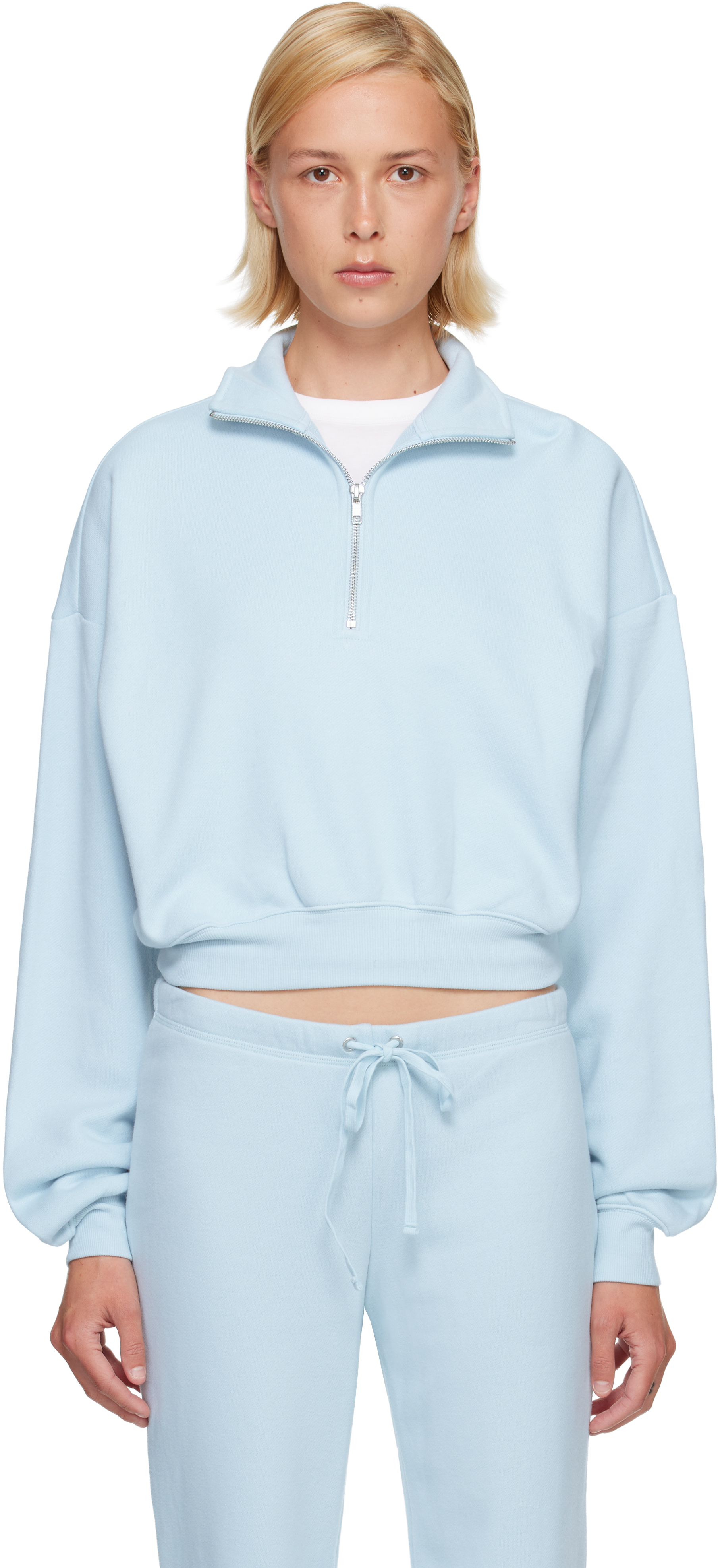 SKIMS: Blue Drapey French Terry Half Zip Sweatshirt | SSENSE Canada