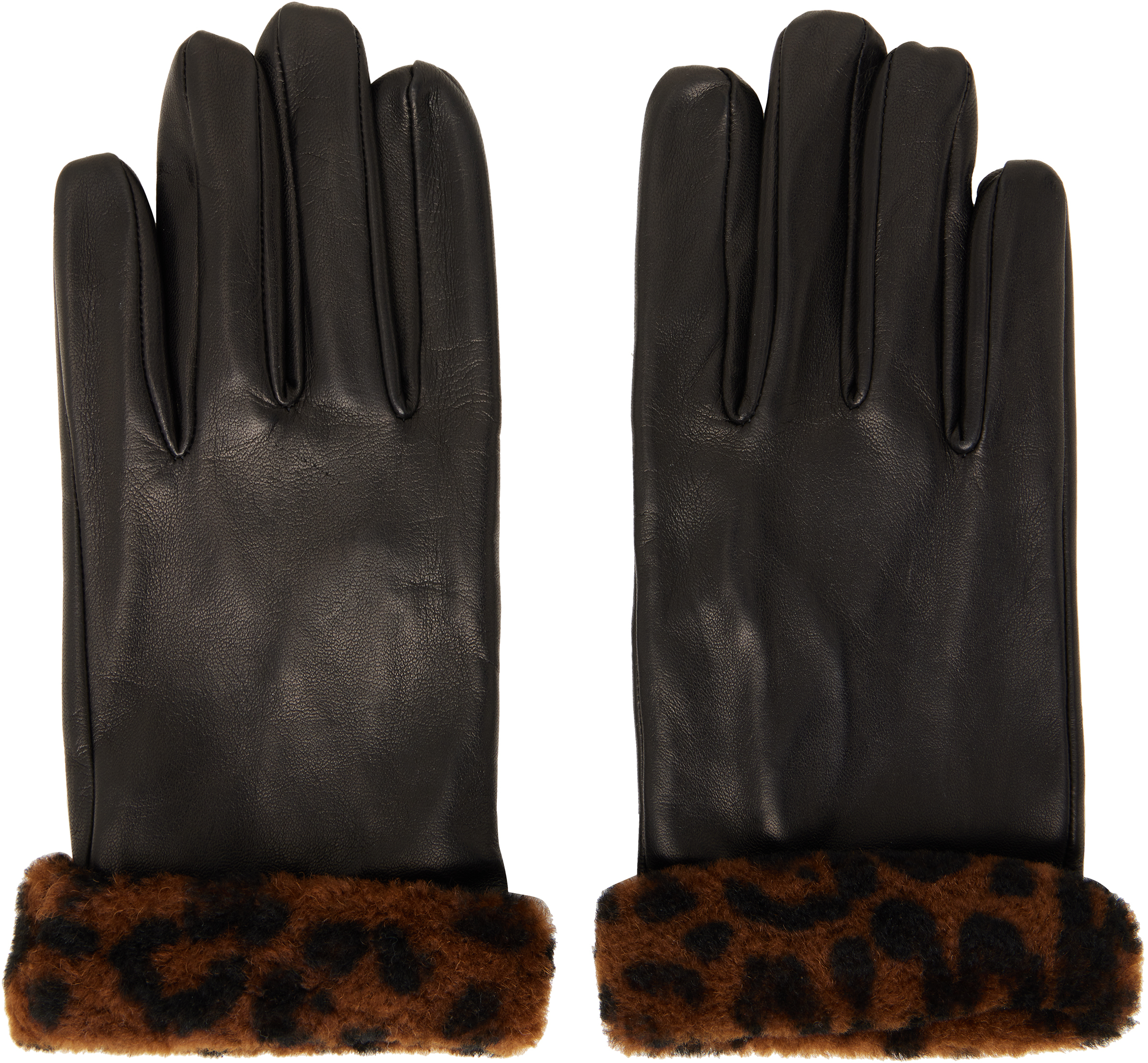Ernest W. Baker: Black Faux-Fur Trimming Leather Gloves | SSENSE UK