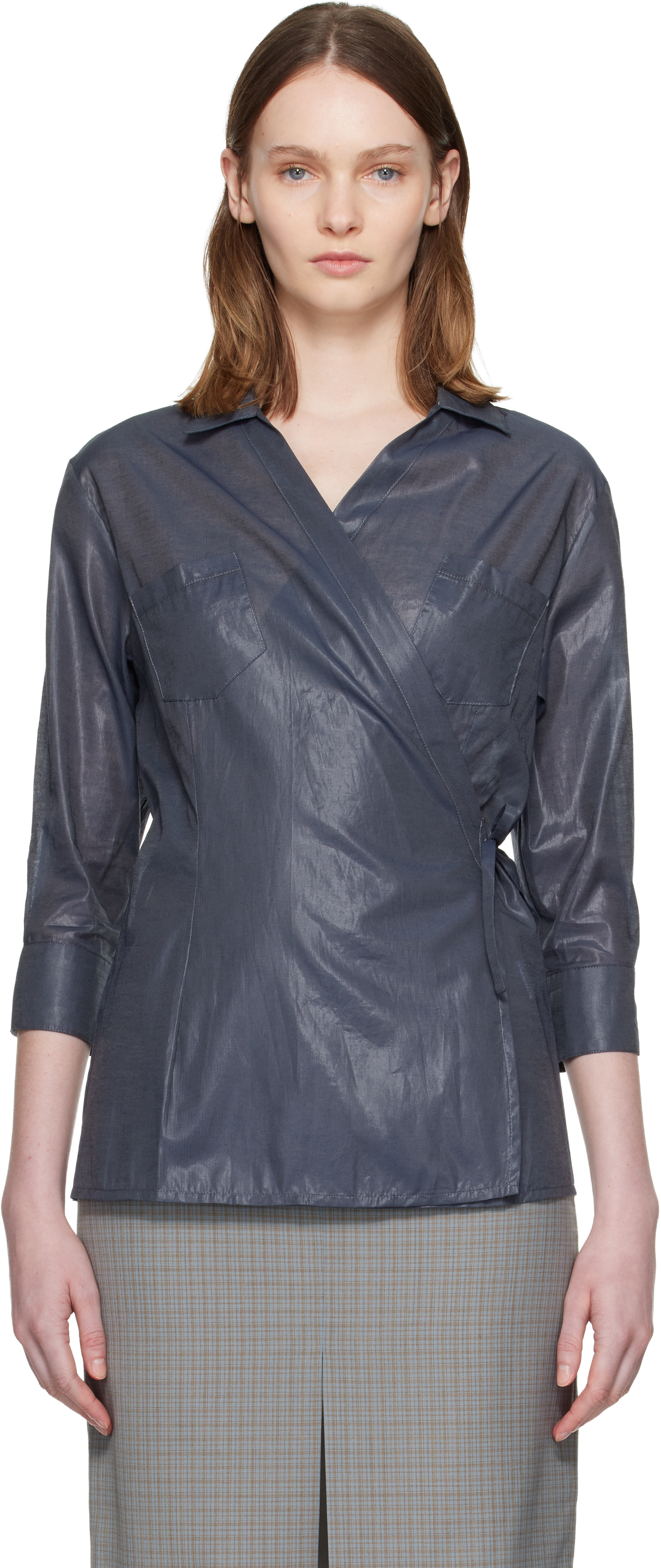【最終】paloma wool トップス LONG SUCH-Long-sleeved cupro top with a draped, crossed neckline