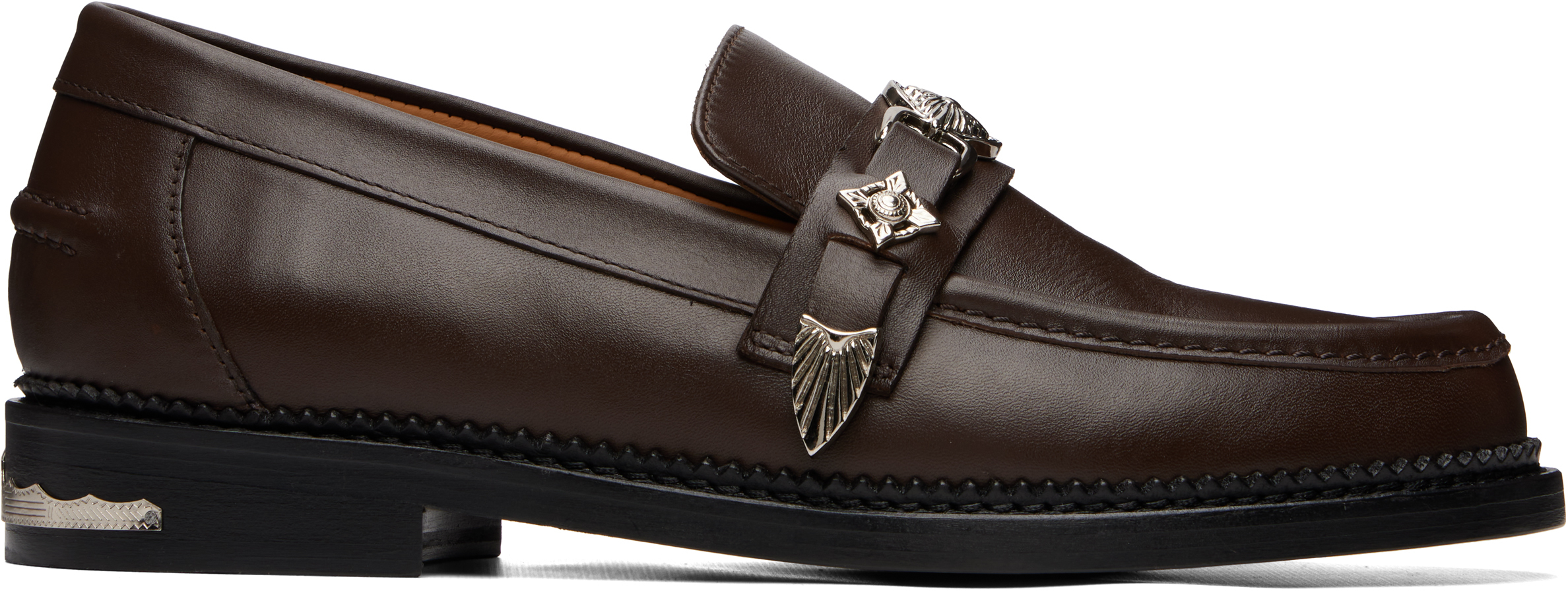 Toga Virilis: SSENSE Exclusive Brown Metal Loafers | SSENSE