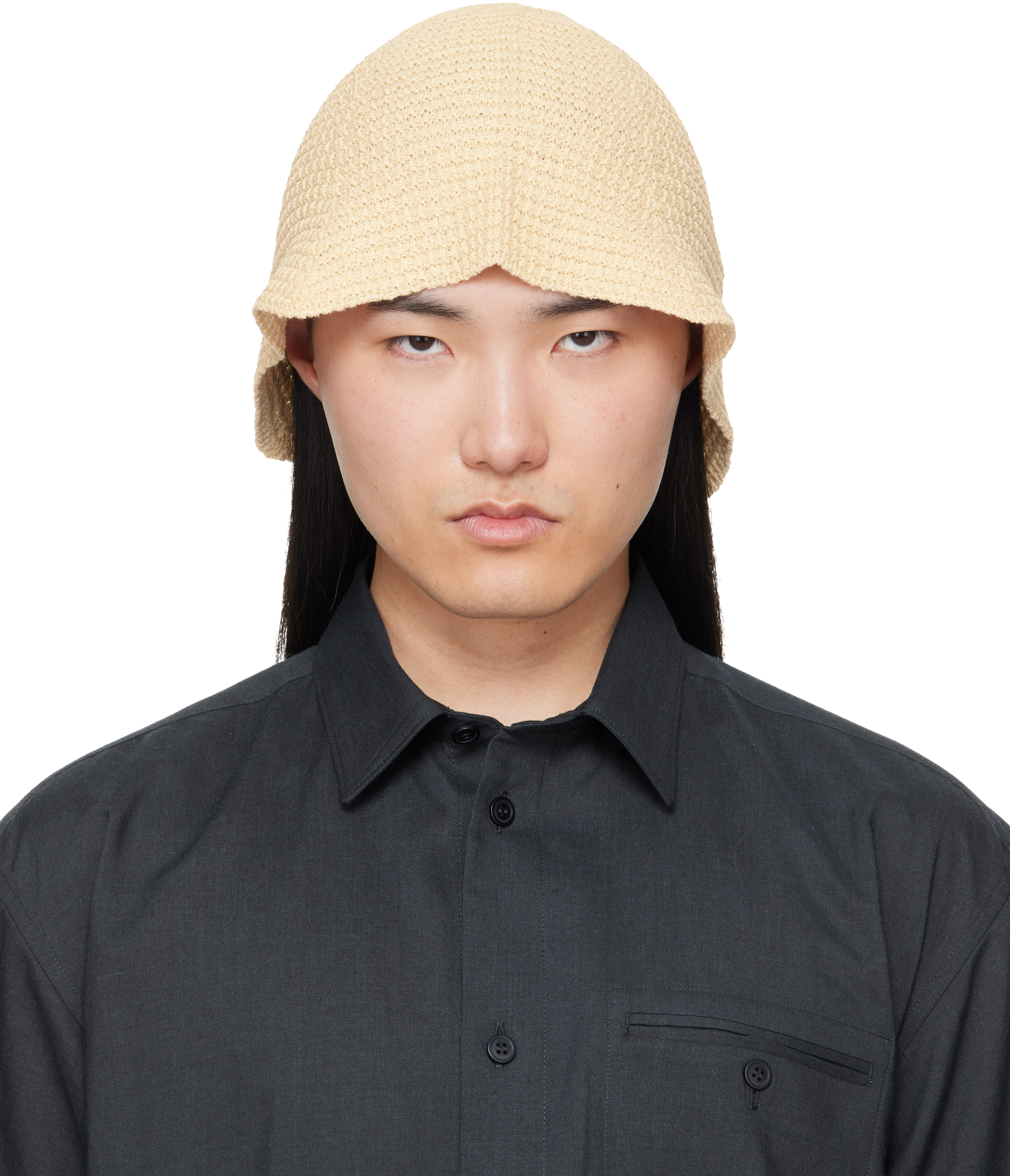 HOMME PLISSÉ ISSEY MIYAKE: Off-White Crochet Hat | SSENSE