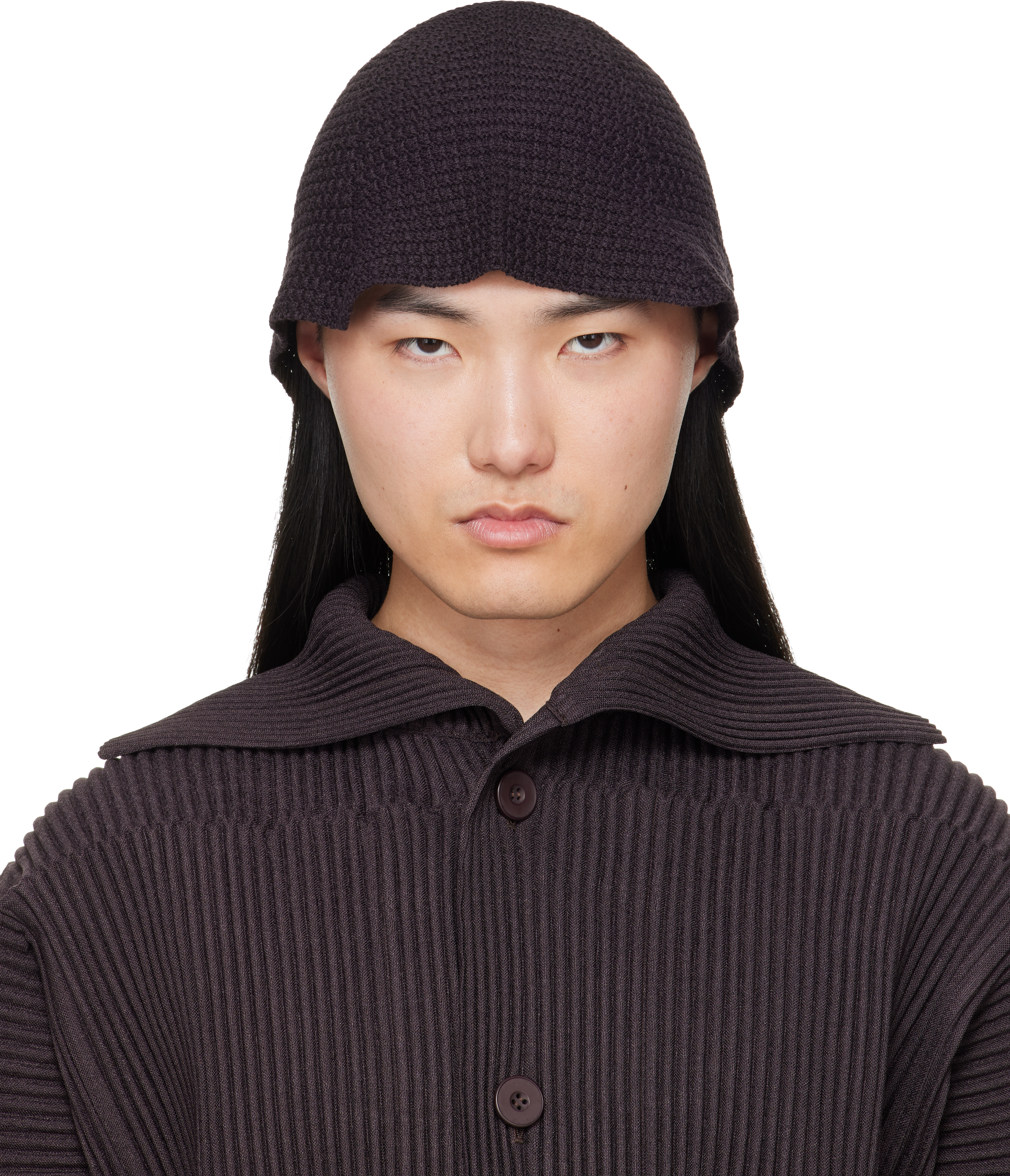 HOMME PLISSÉ ISSEY MIYAKE: Brown Crochet Hat | SSENSE