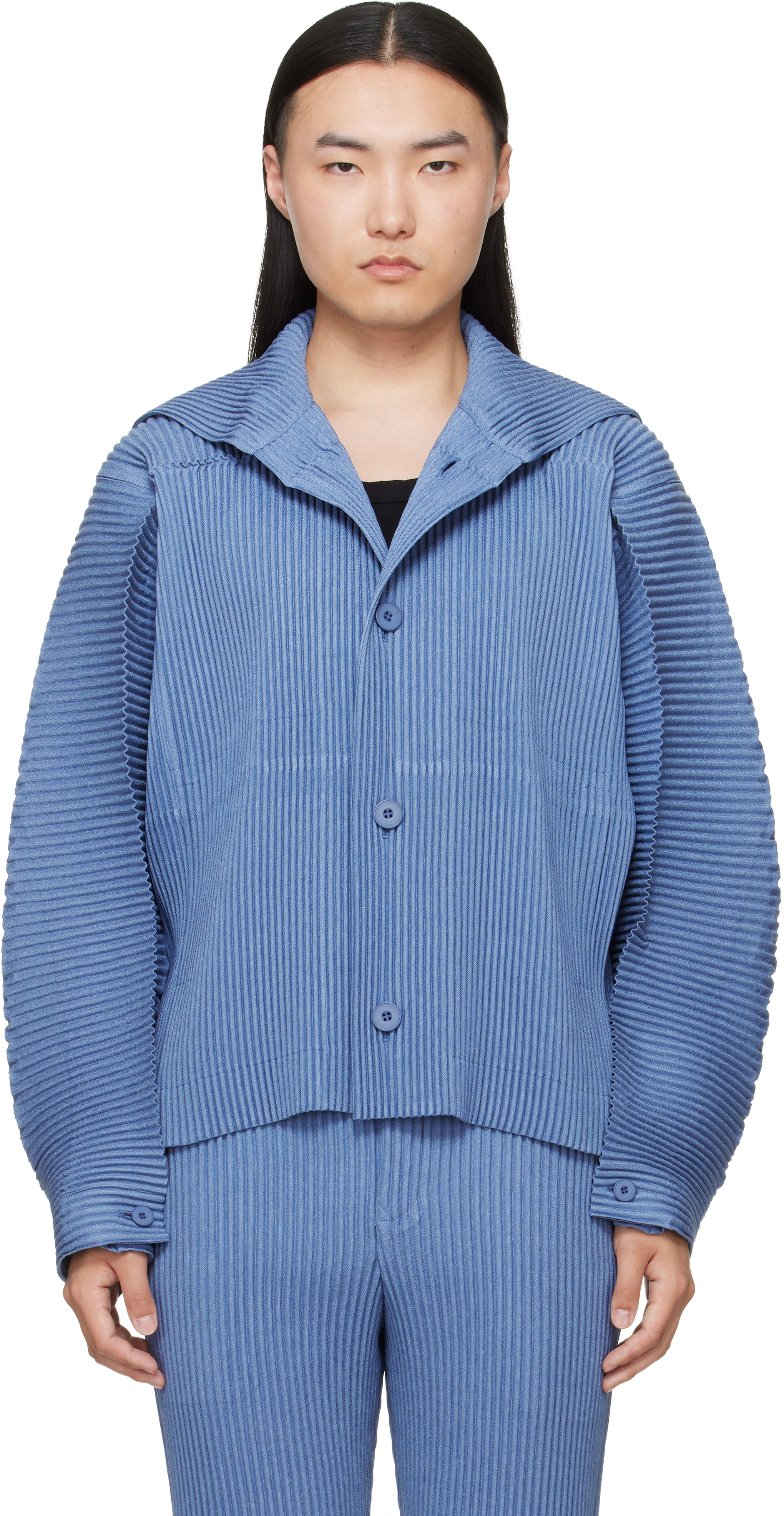 HOMME PLISSÉ ISSEY MIYAKE: Blue Linen Like Jacket | SSENSE Canada
