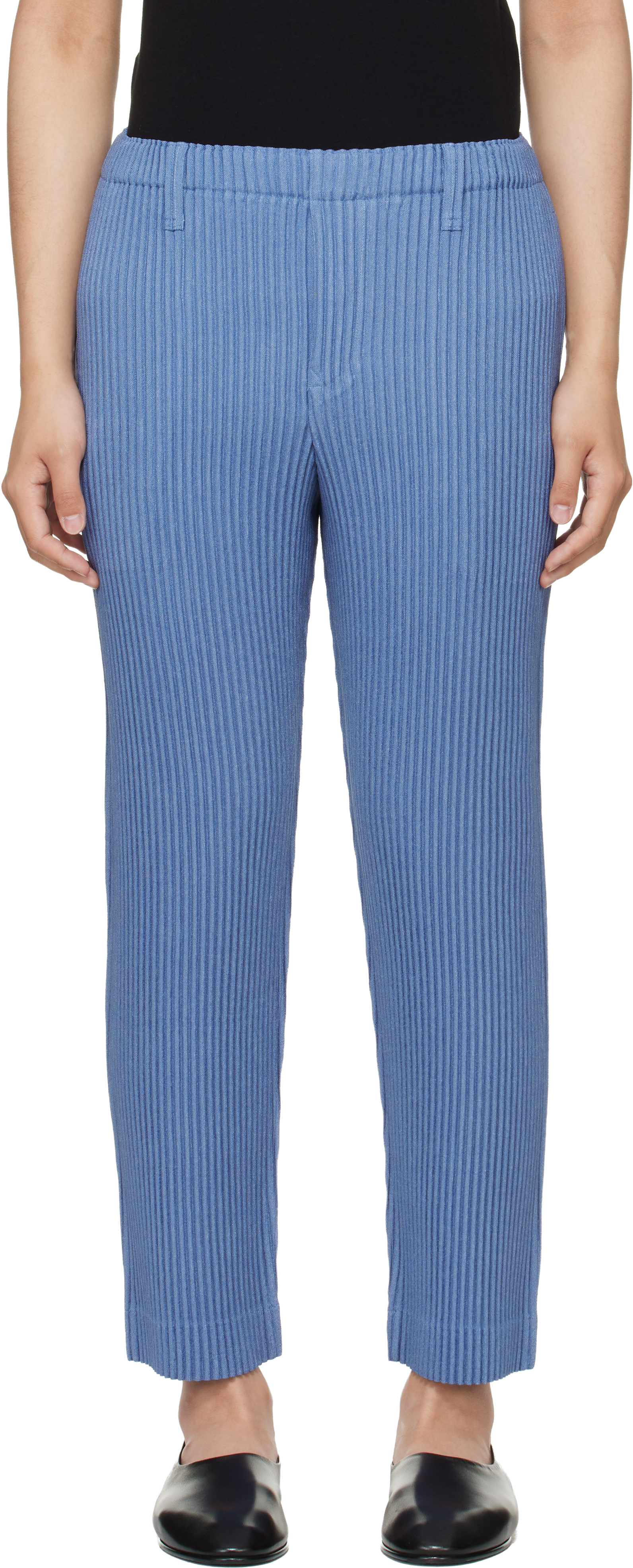 HOMME PLISSÉ ISSEY MIYAKE: Blue Linen Like Trousers | SSENSE Canada