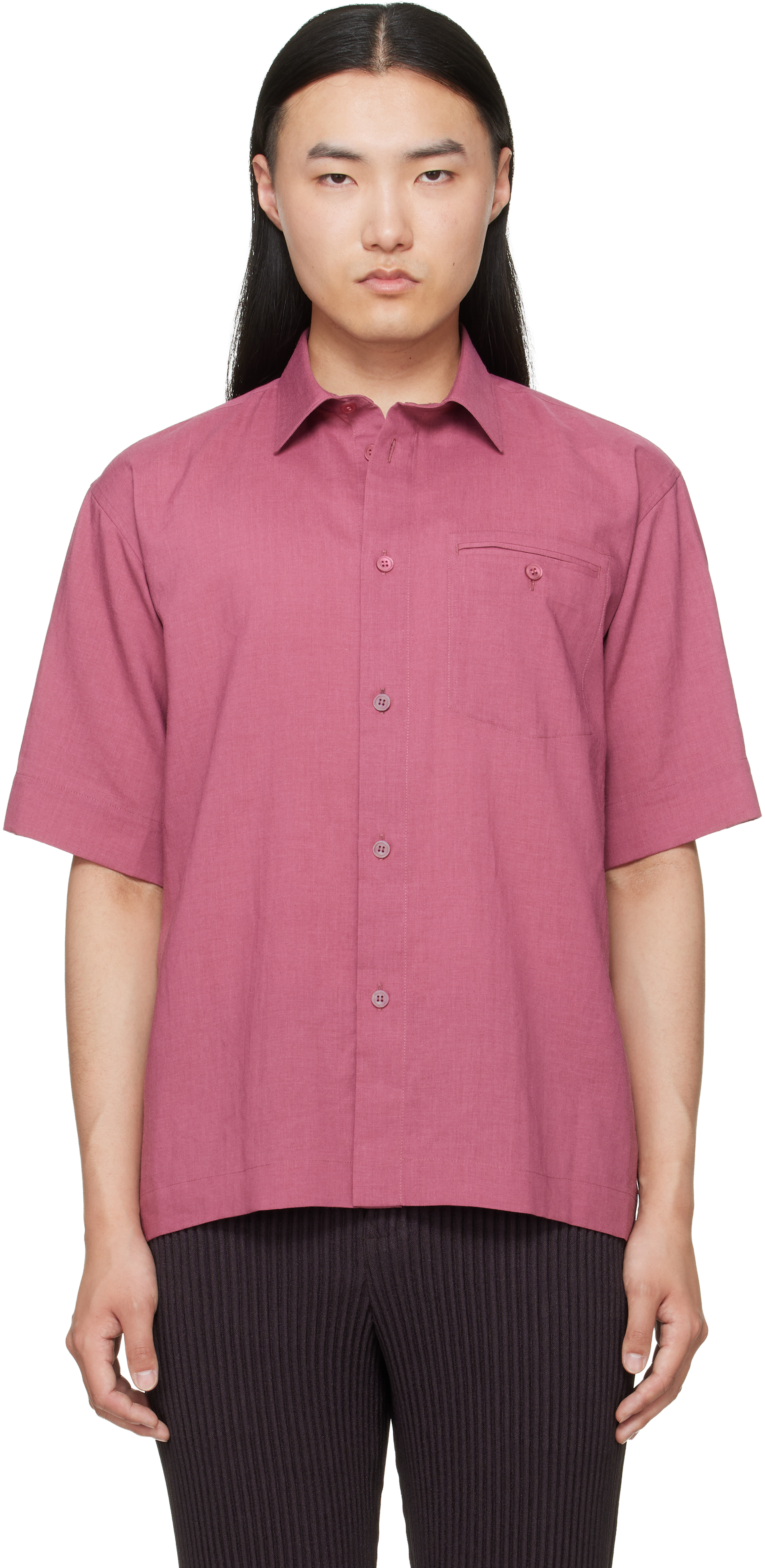 HOMME PLISSÉ ISSEY MIYAKE: Red PL Ramie Shirt | SSENSE