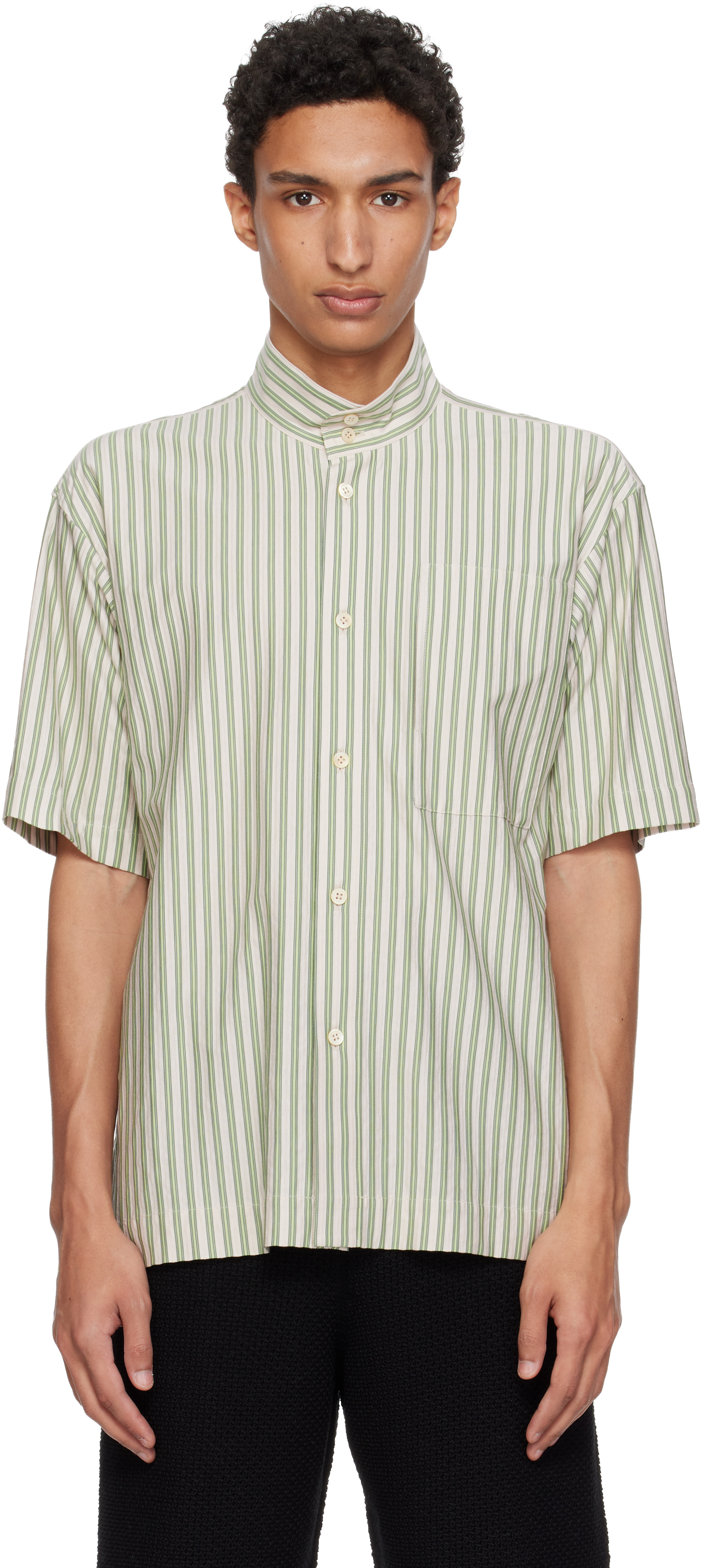 HOMME PLISSÉ ISSEY MIYAKE: Green Stripe Jersey Shirt | SSENSE Canada