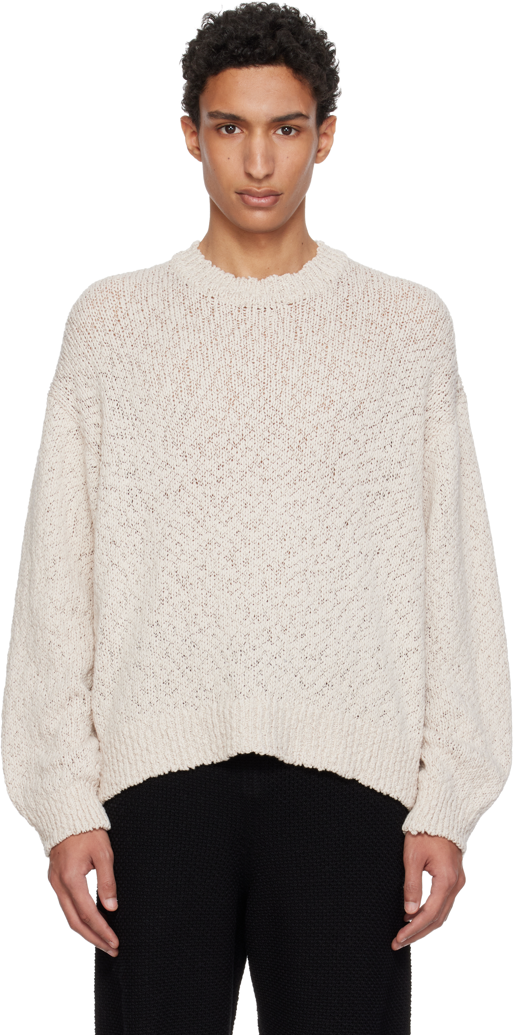 HOMME PLISSE ISSEY MIYAKE ニット HOMME PLISSÉ ISSEY MIYAKE: Beige Risotto Knit Sweater | SSENSE