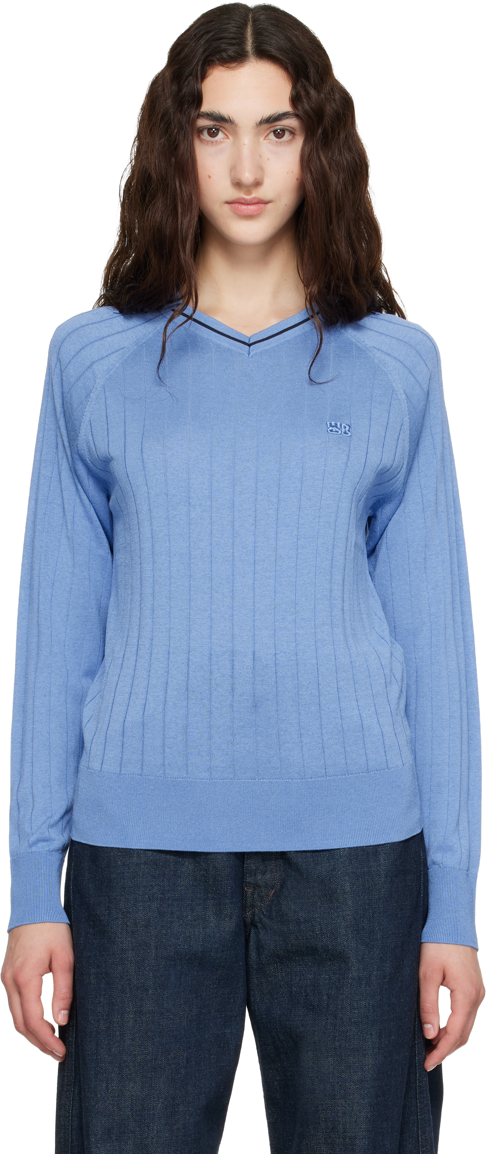 トップス Wales Bonner Roots polo shirt sweater M Wales Bonner: Blue Viscose SIlk Knit Roots Polo | SSENSE Canada
