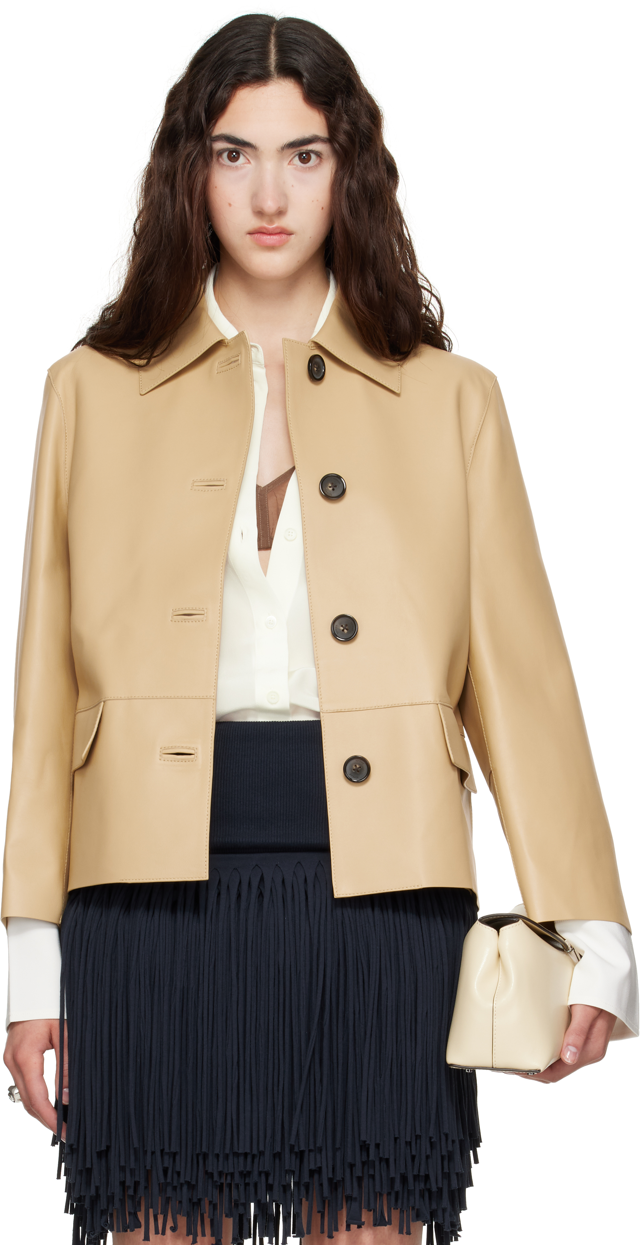 TOTEME: Beige Bonded Leather Jacket | SSENSE