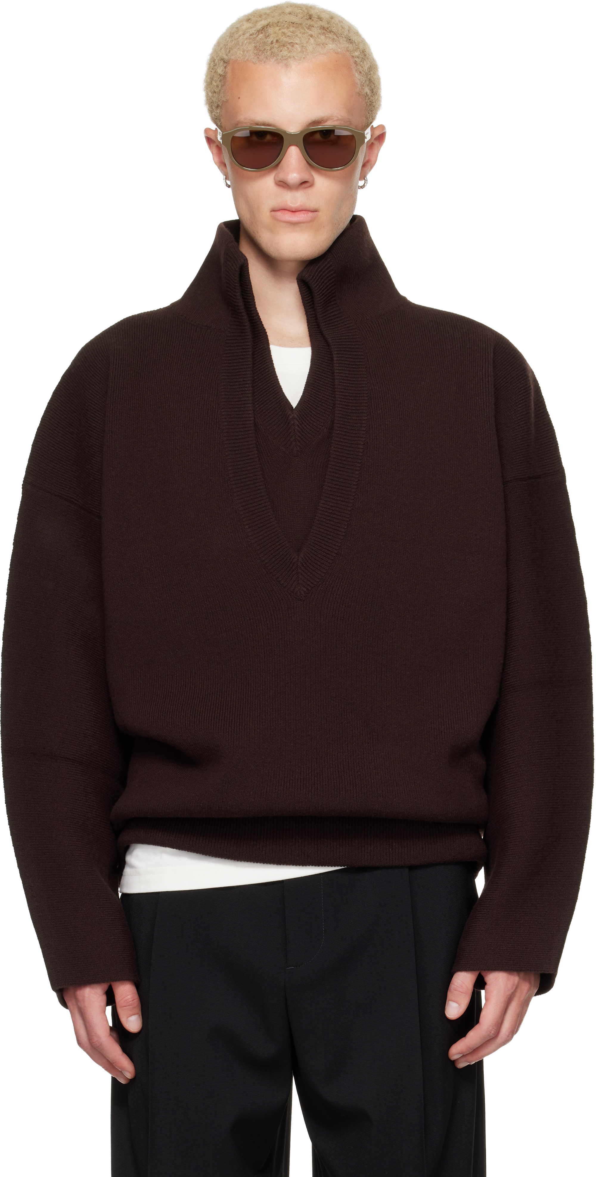 Bottega Veneta: ブラウン Chunky Compact Knit Wool プルオーバー