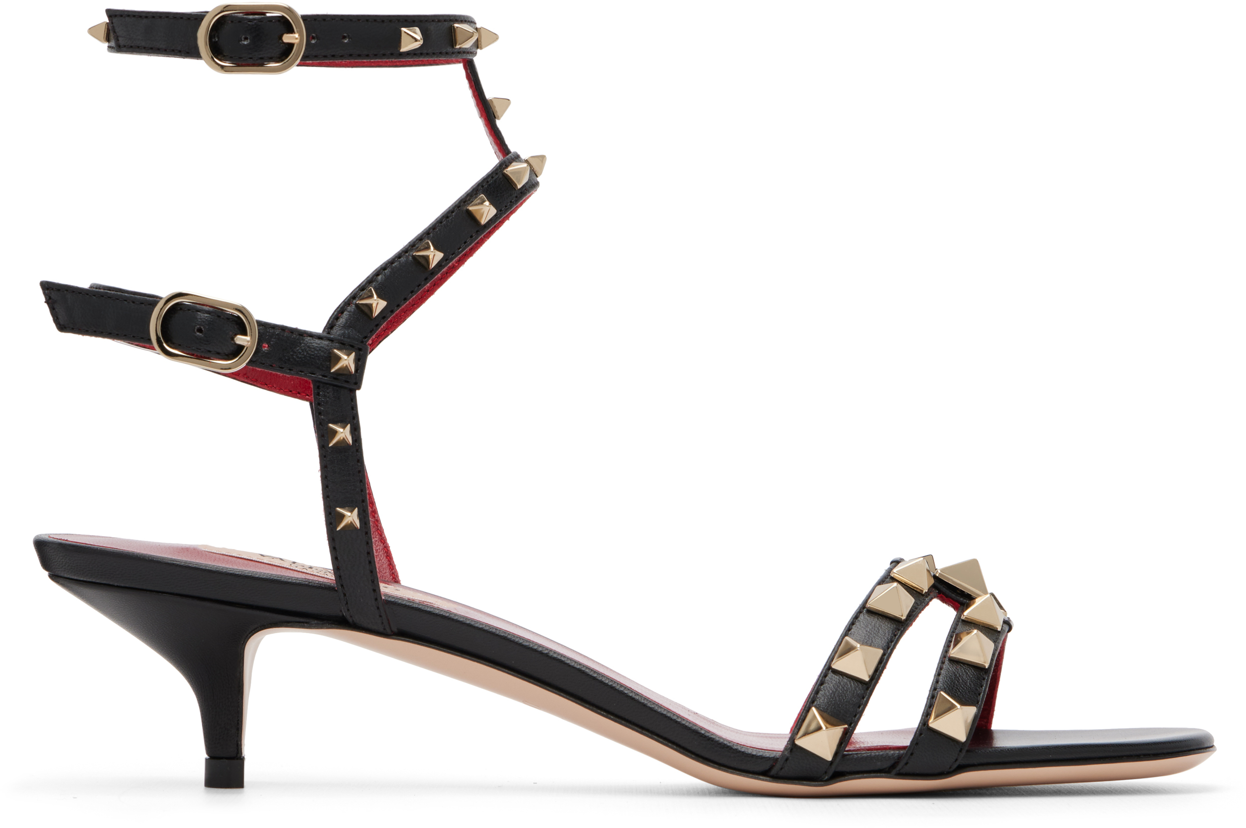 Valentino Garavani: ブラック Rockstud ヒールサンダル | SSENSE 日本