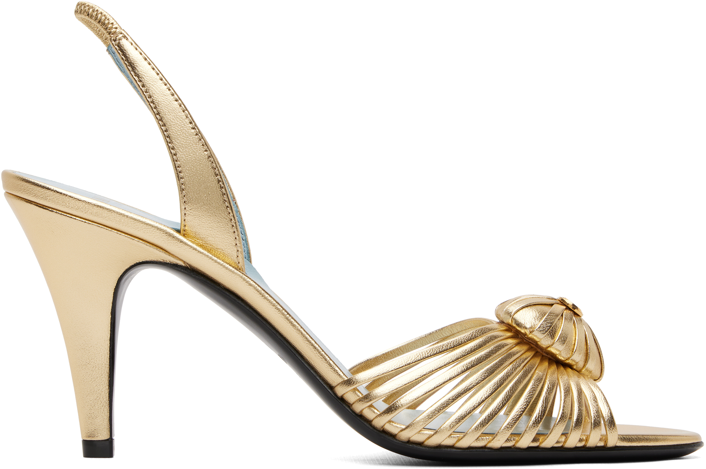 Valentino Garavani: Gold Sandal 'Coeur Royal' Heeled Sandals | SSENSE