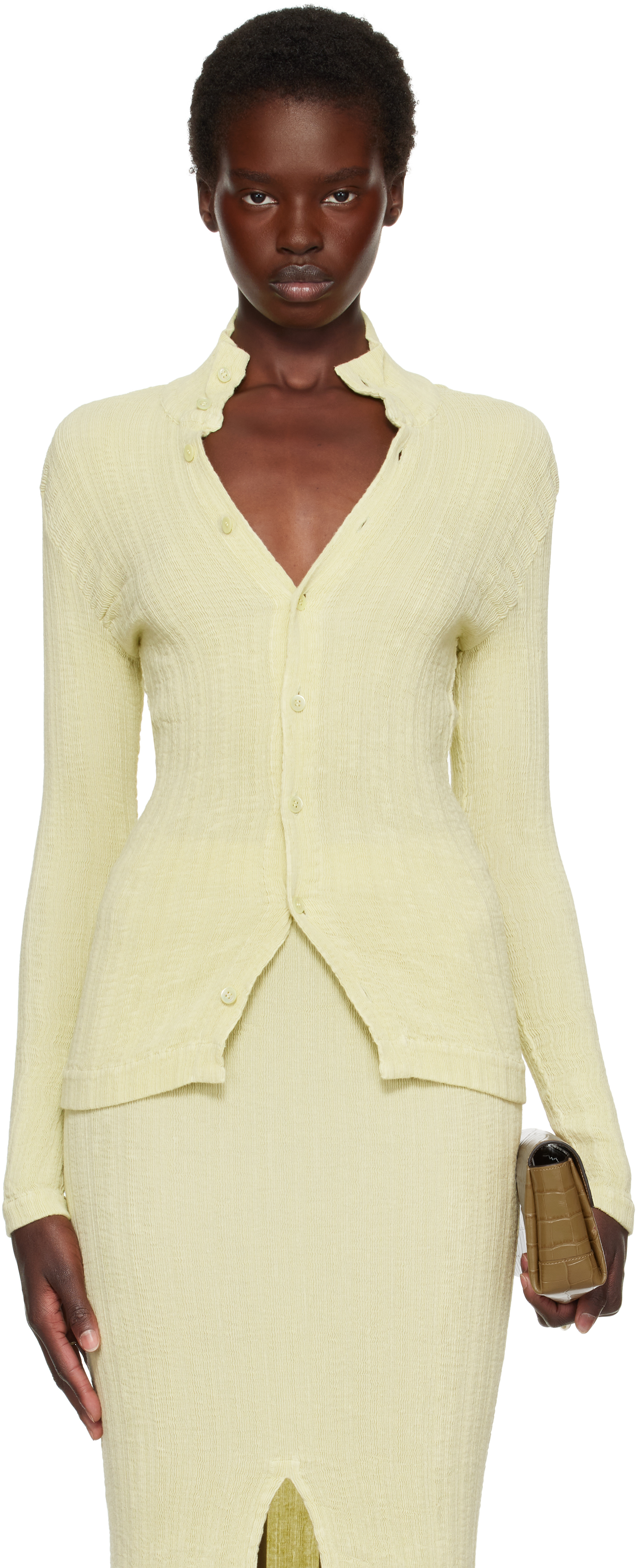 ISSEY MIYAKE 00s 09SS ストレッチ カーディガン ISSEY MIYAKE: Off-White Rill Cardigan | SSENSE
