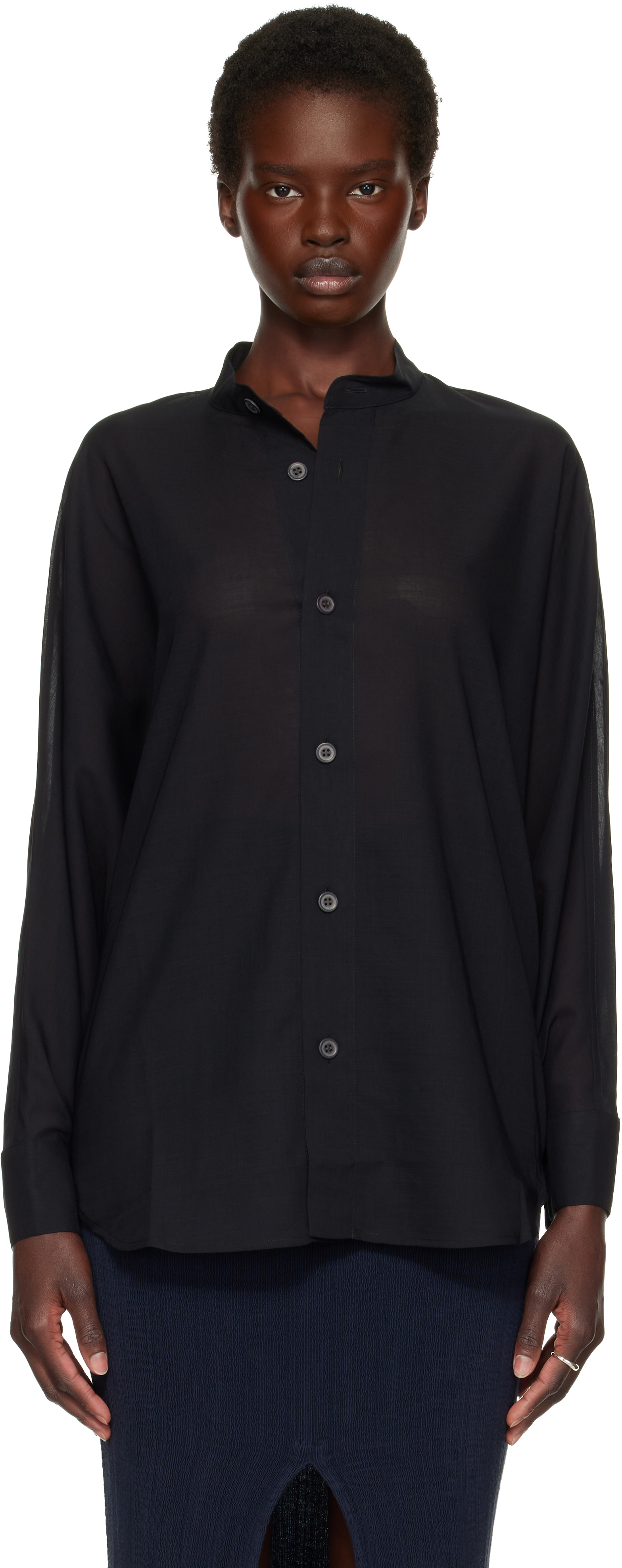 ISSEY MIYAKE: Black Sheer Wool Shirt | SSENSE