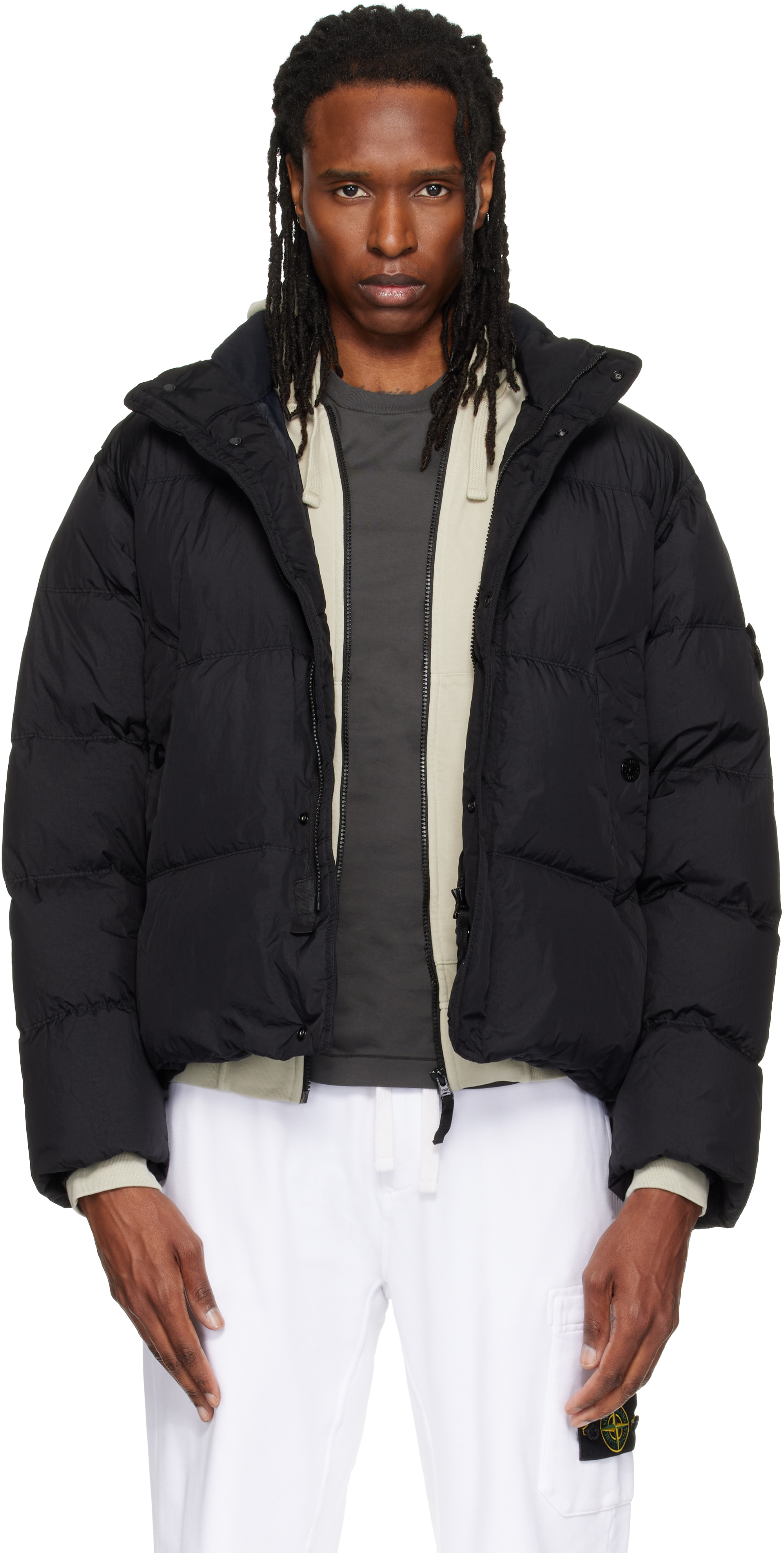 Stone Island: Black 4100109 Crinkle Reps NY Down Jacket | SSENSE