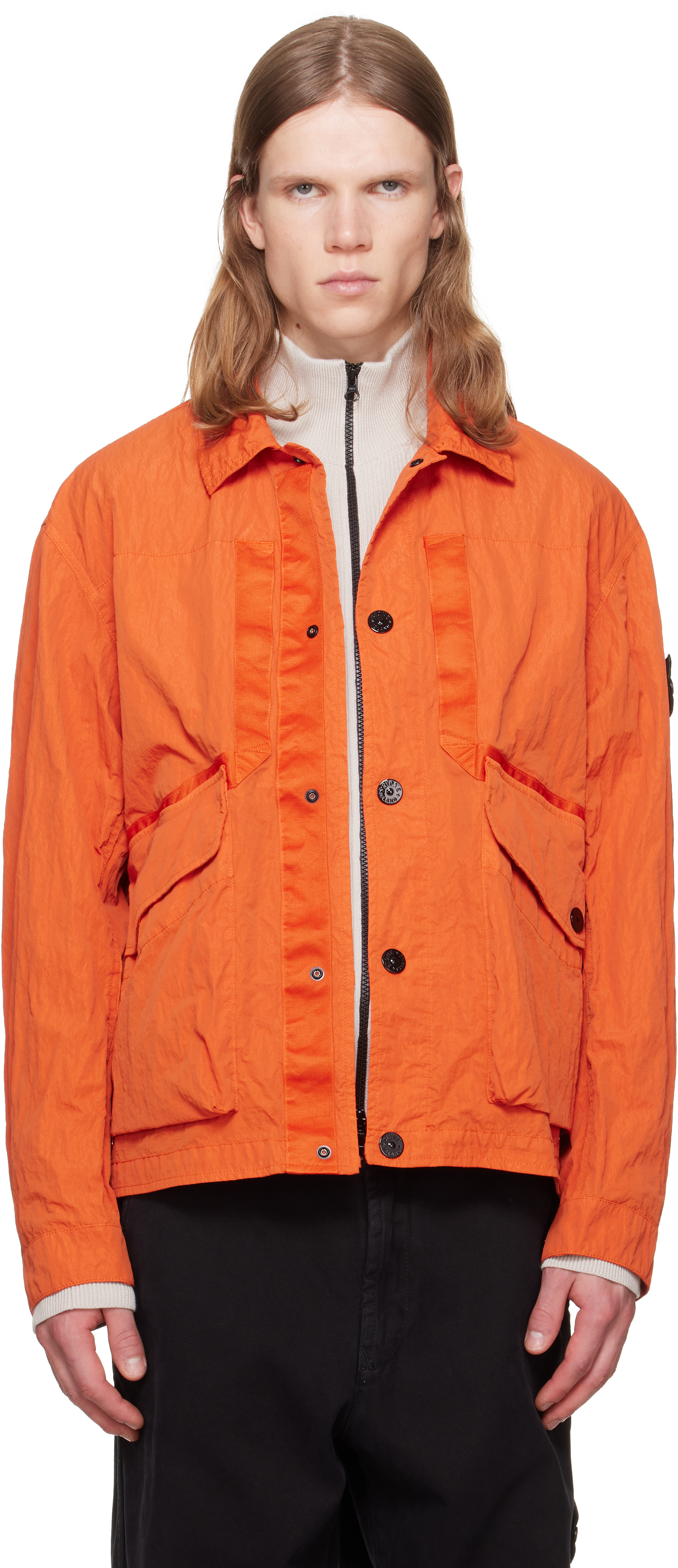 STONE  オレンジ フルジップジャケット Stone Island: オレンジ Q100009 Warp Rip Nylon T-C ジャケット