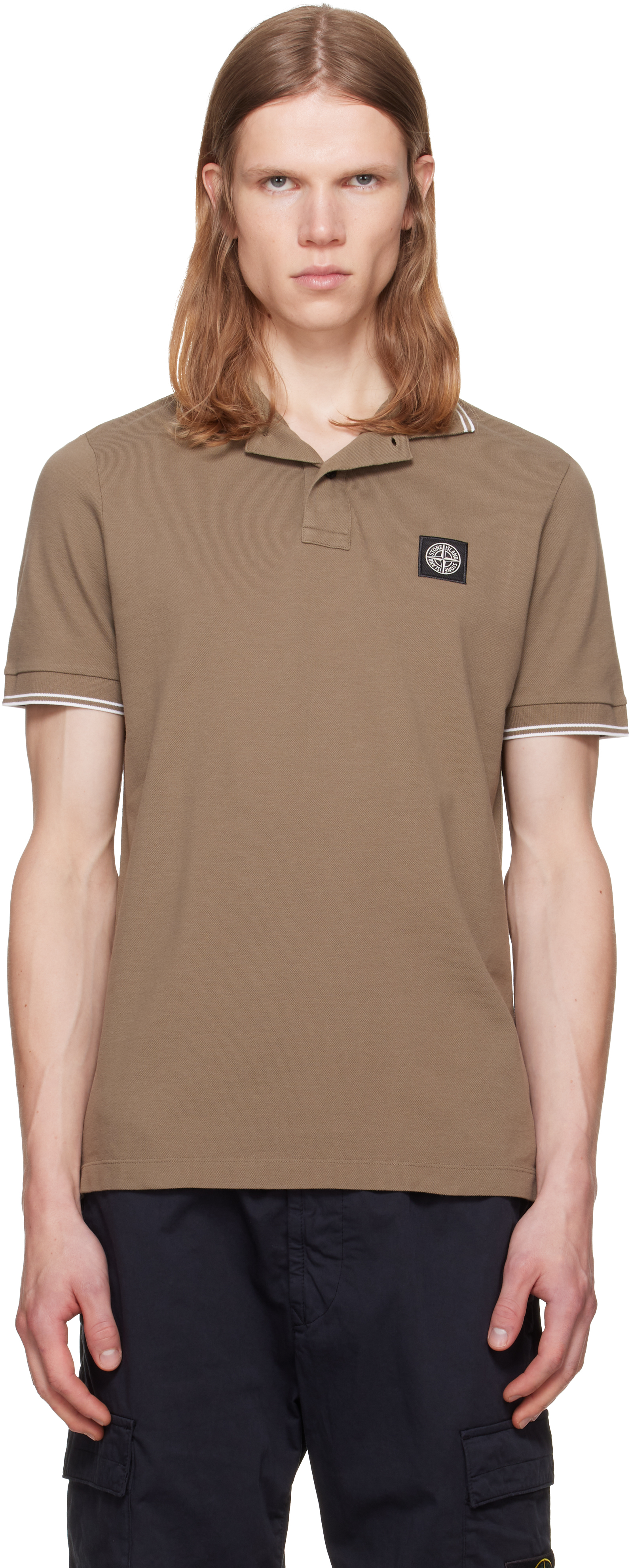 Stone Island: カーキ 2200010 Organic Cotton Piqué ポロシャツ