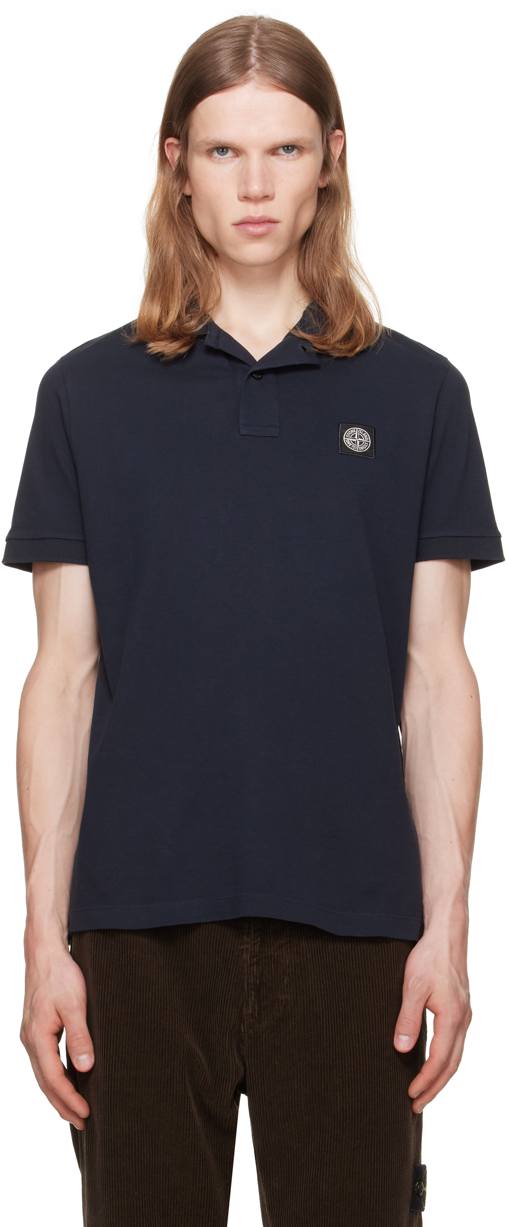 Stone Island: ネイビー 2200008 Organic Cotton Piqué Stretch