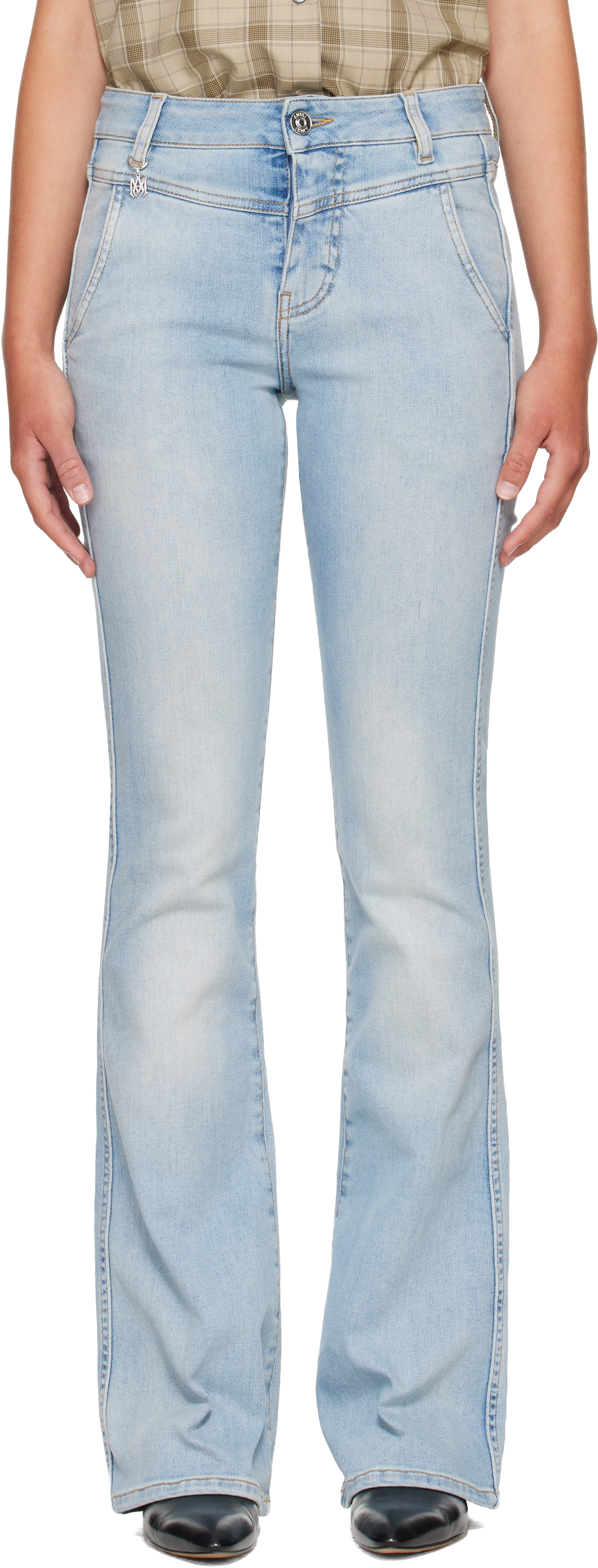 AMIRI フレア jeans AMIRI: Blue Skinny Flare Jeans | SSENSE