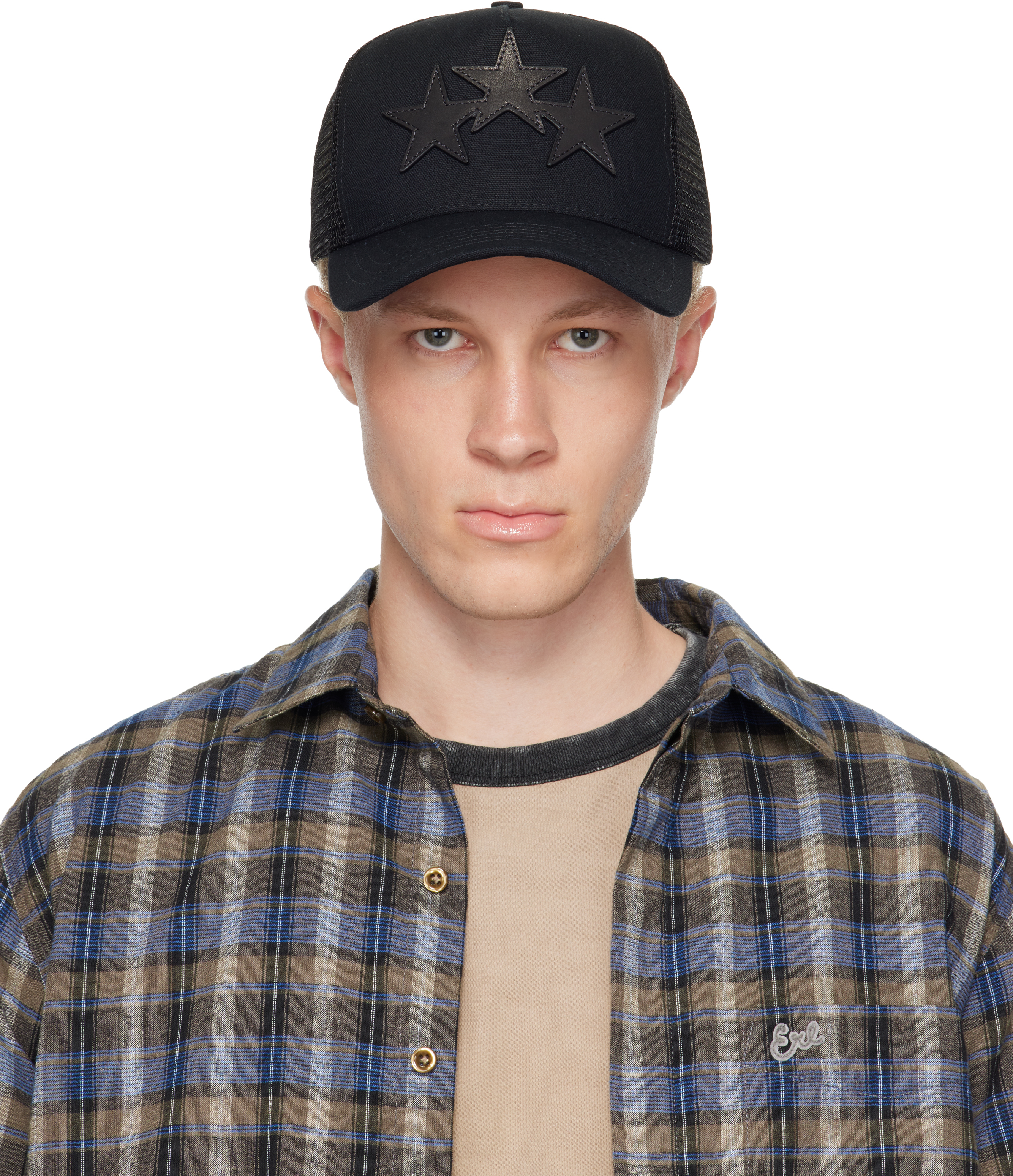 帽子 AMIRI 3 STAR TRUCKER CAP Black AMIRI: Black 3 Star Trucker Cap | SSENSE