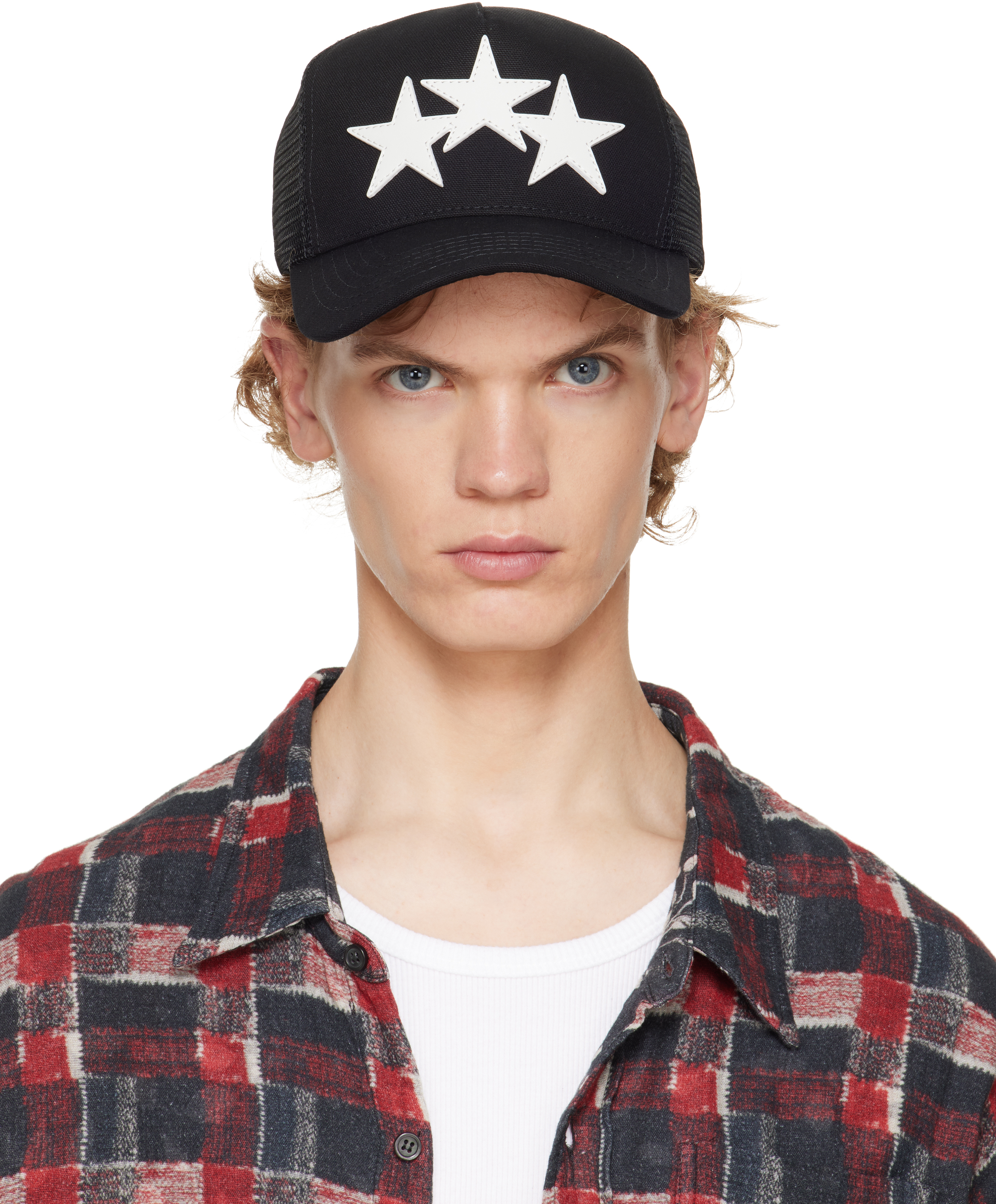 て*ん様 AMIRI ブラック トラッカーキャップ AMIRI: ブラック 3 Star トラッカーキャップ | SSENSE 日本