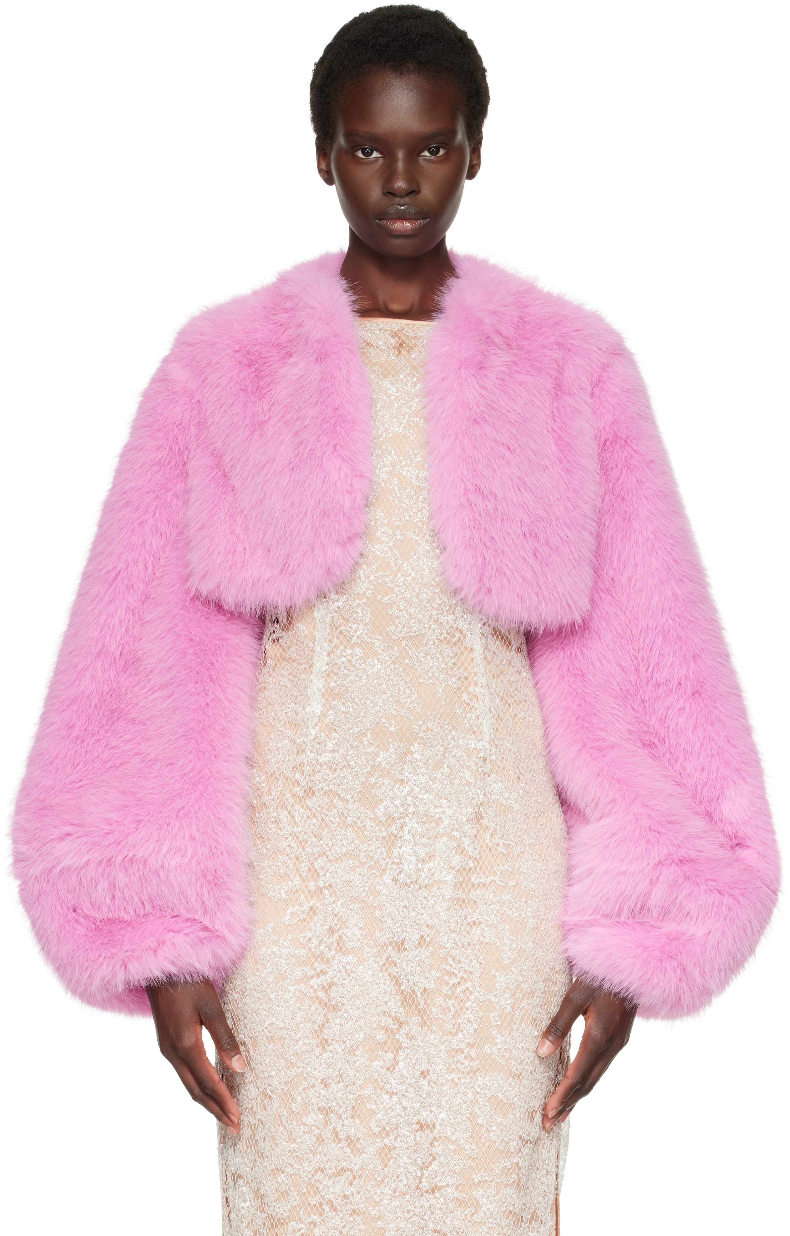 Anna Sui: ピンク Bloom フェイクファー ジャケット | SSENSE 日本