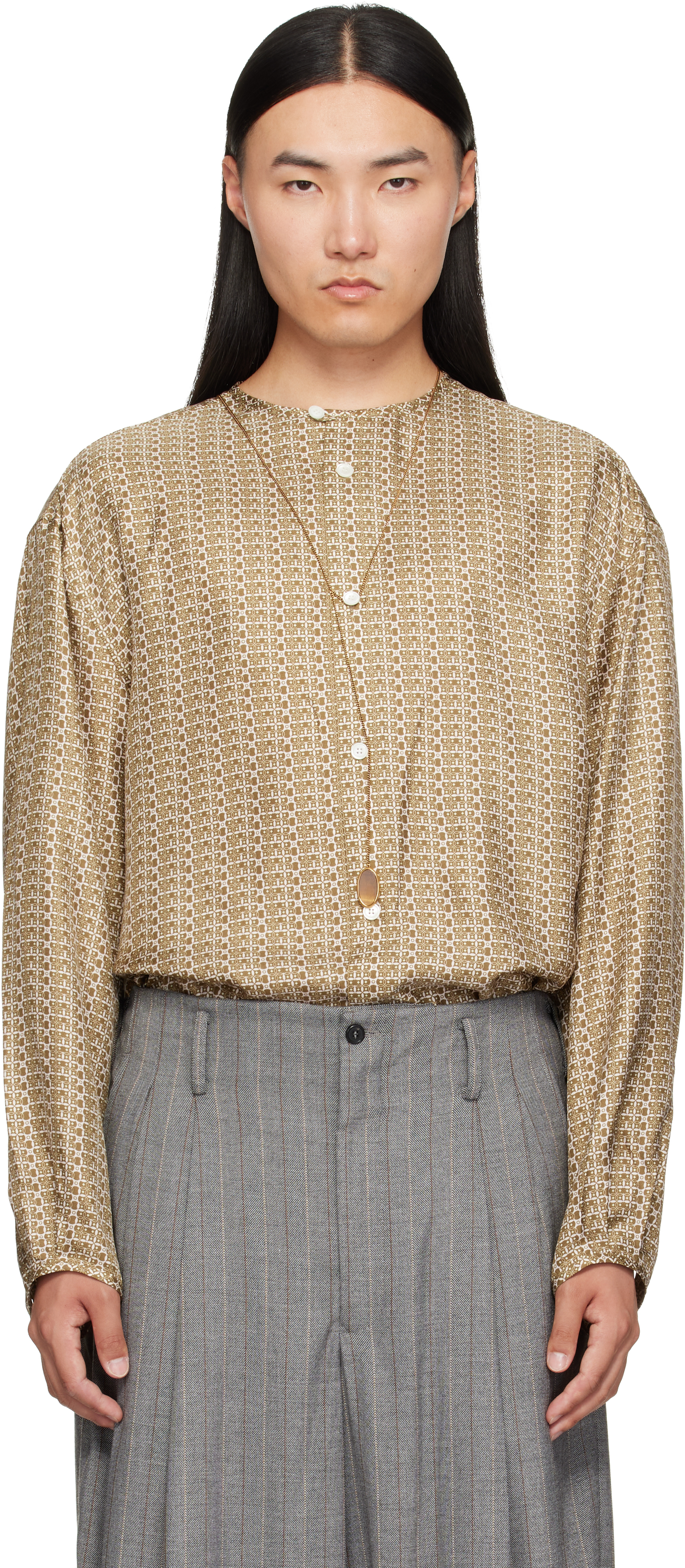 Hed Mayner: Green Printed Shirt | SSENSE Canada