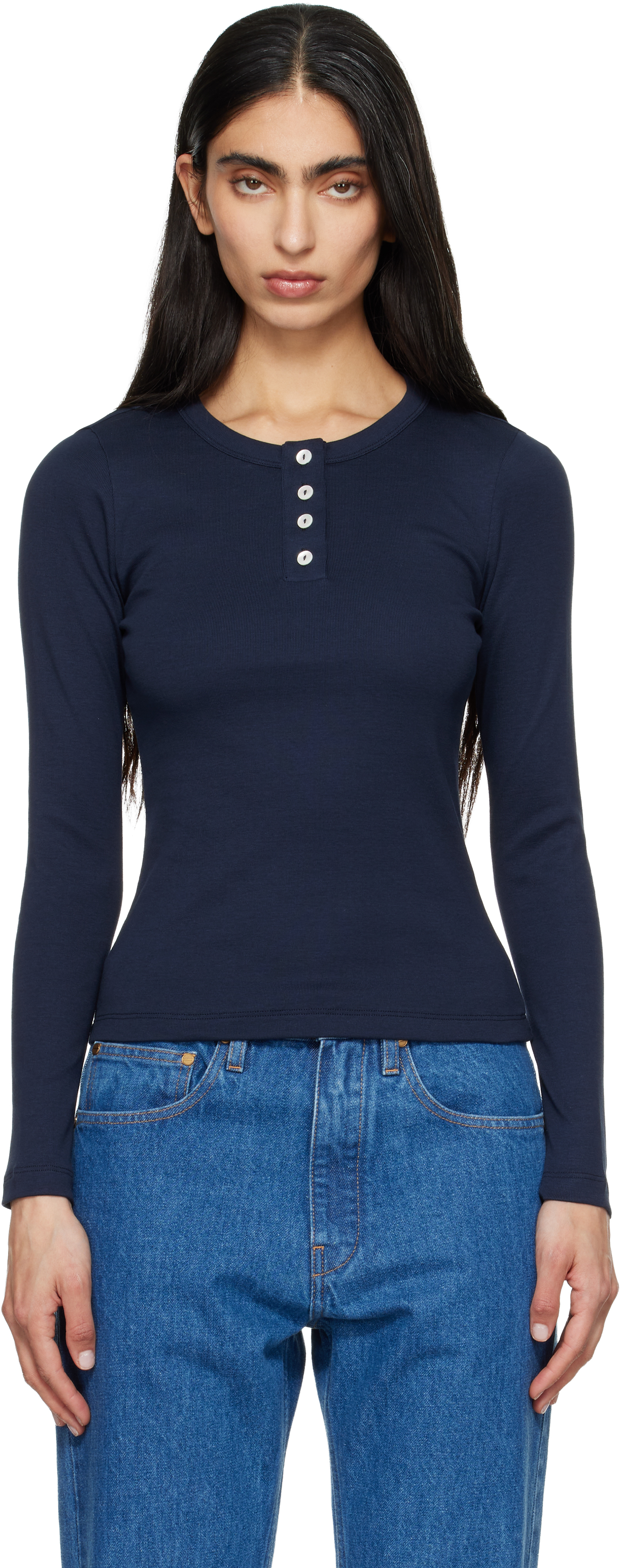 FLORE FLORE: Navy Jess Longsleeve T-shirt | SSENSE