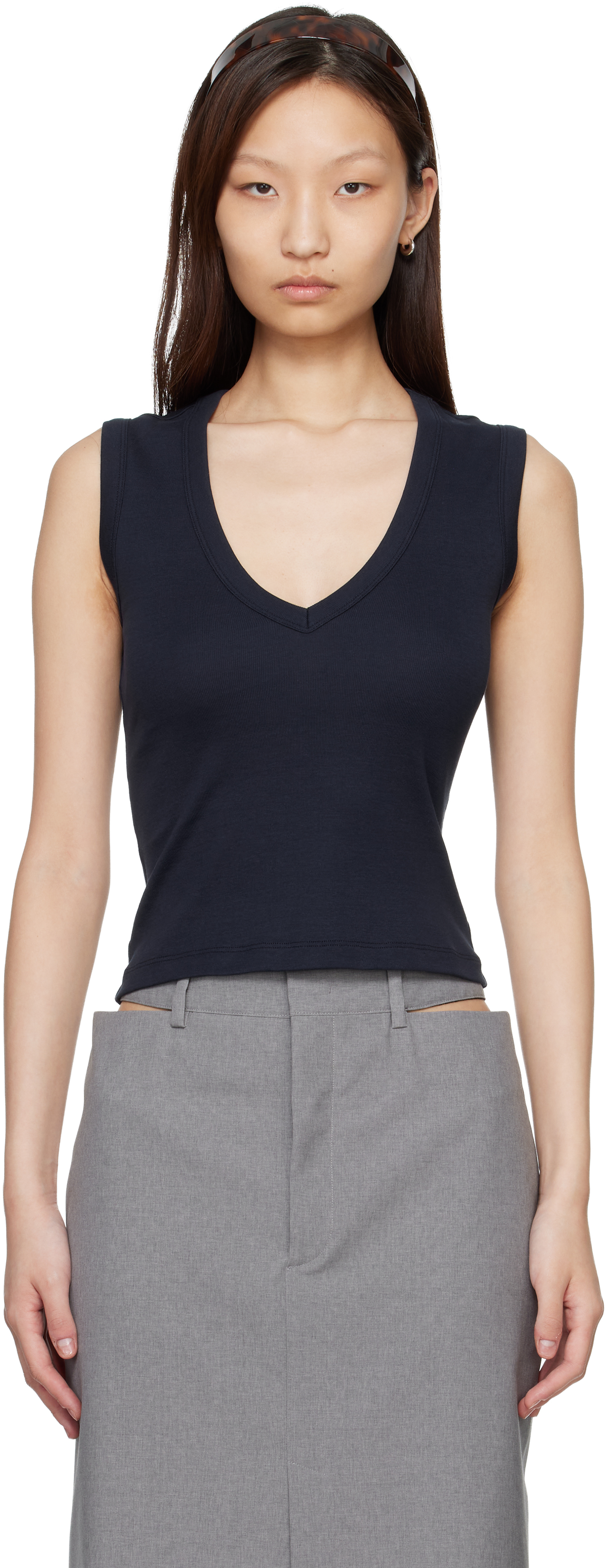【flore flore】DEWI TANK NAVY 新品 FLORE FLORE: Navy Dewi Tank Top | SSENSE