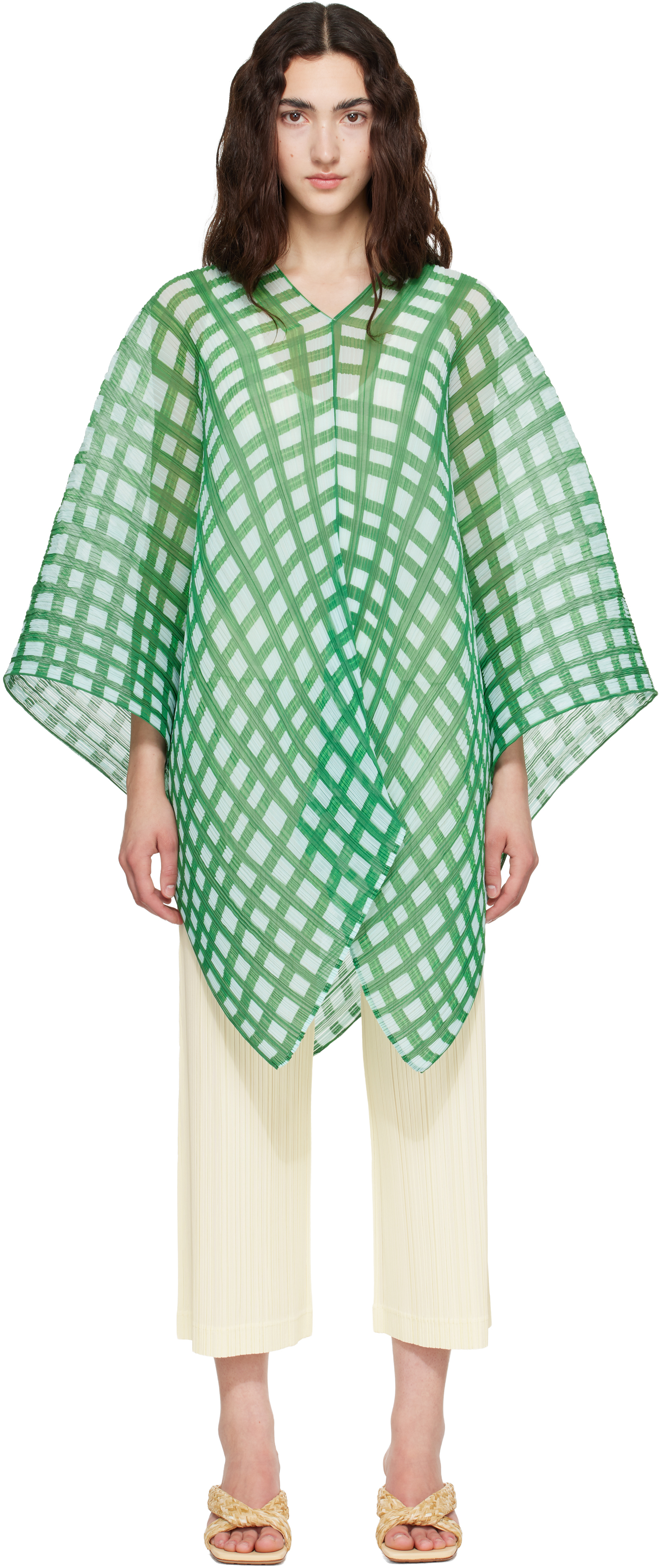 PLEATS PLEASE ISSEY MIYAKE: Green Basket Madame-T Scarf | SSENSE