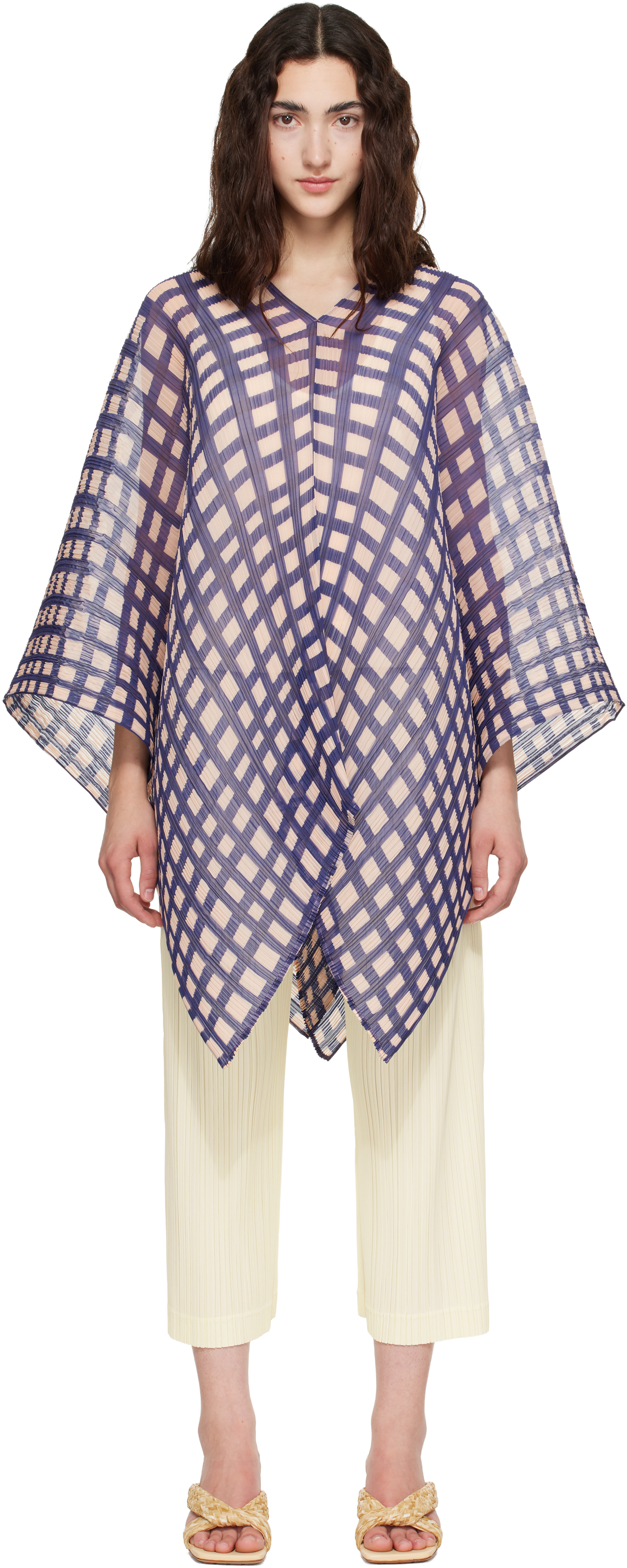 PLEATS PLEASE ISSEY MIYAKE: Navy & Pink Basket Madame-T Scarf